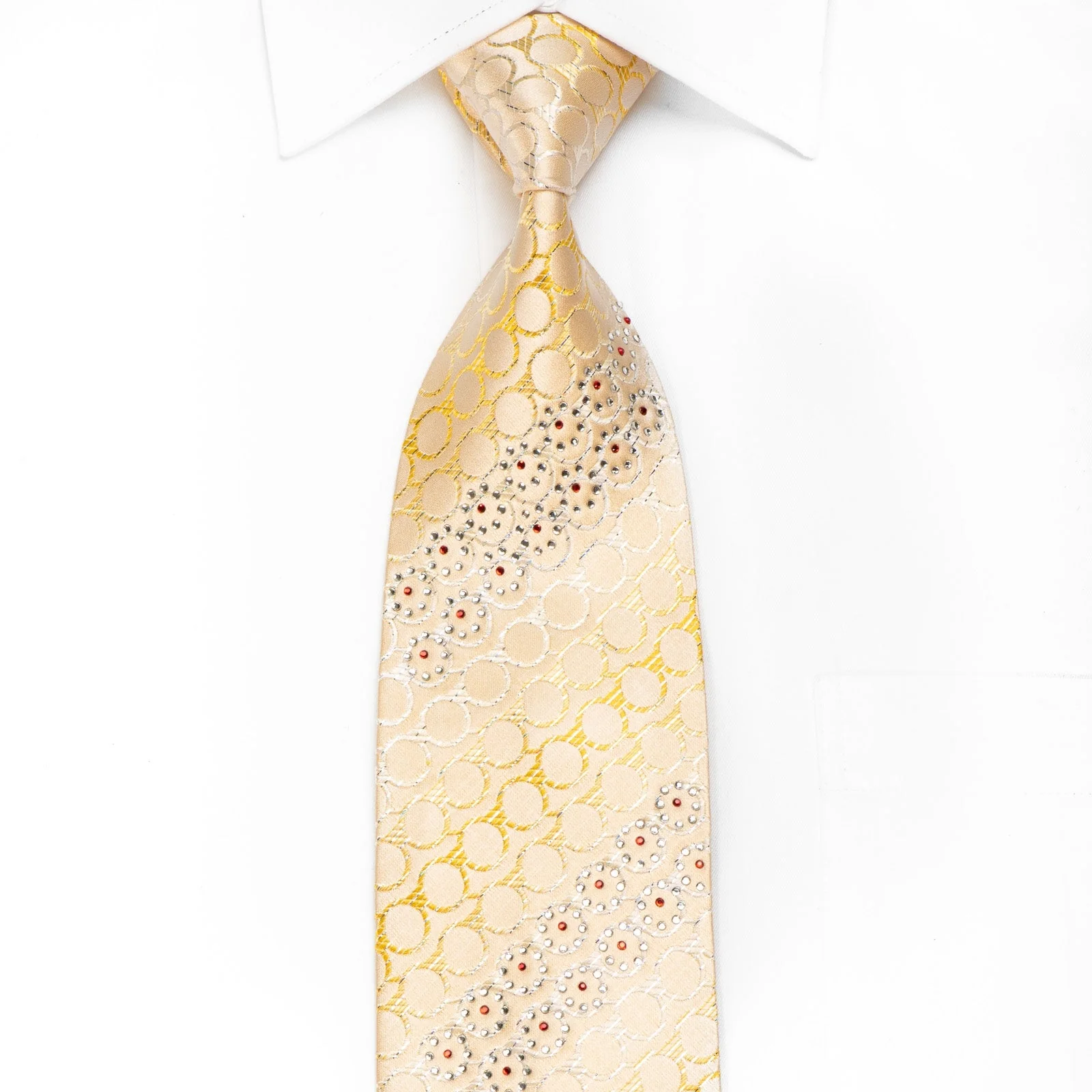 Rubinstein Men's Crystal Silk Tie Geometric Circles On Peach With Silver Sparkles