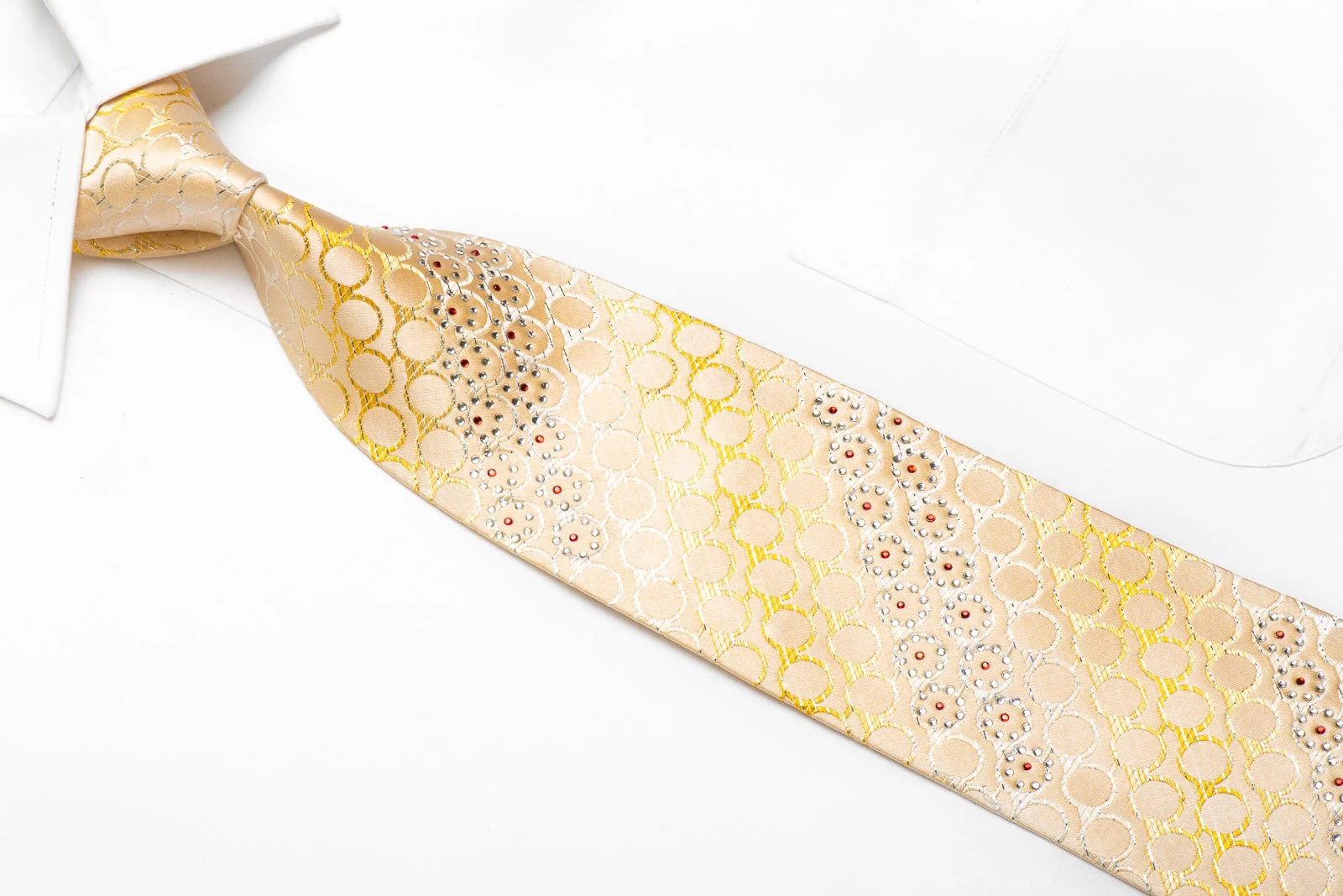 Rubinstein Men's Crystal Silk Tie Geometric Circles On Peach With Silver Sparkles - Image 3