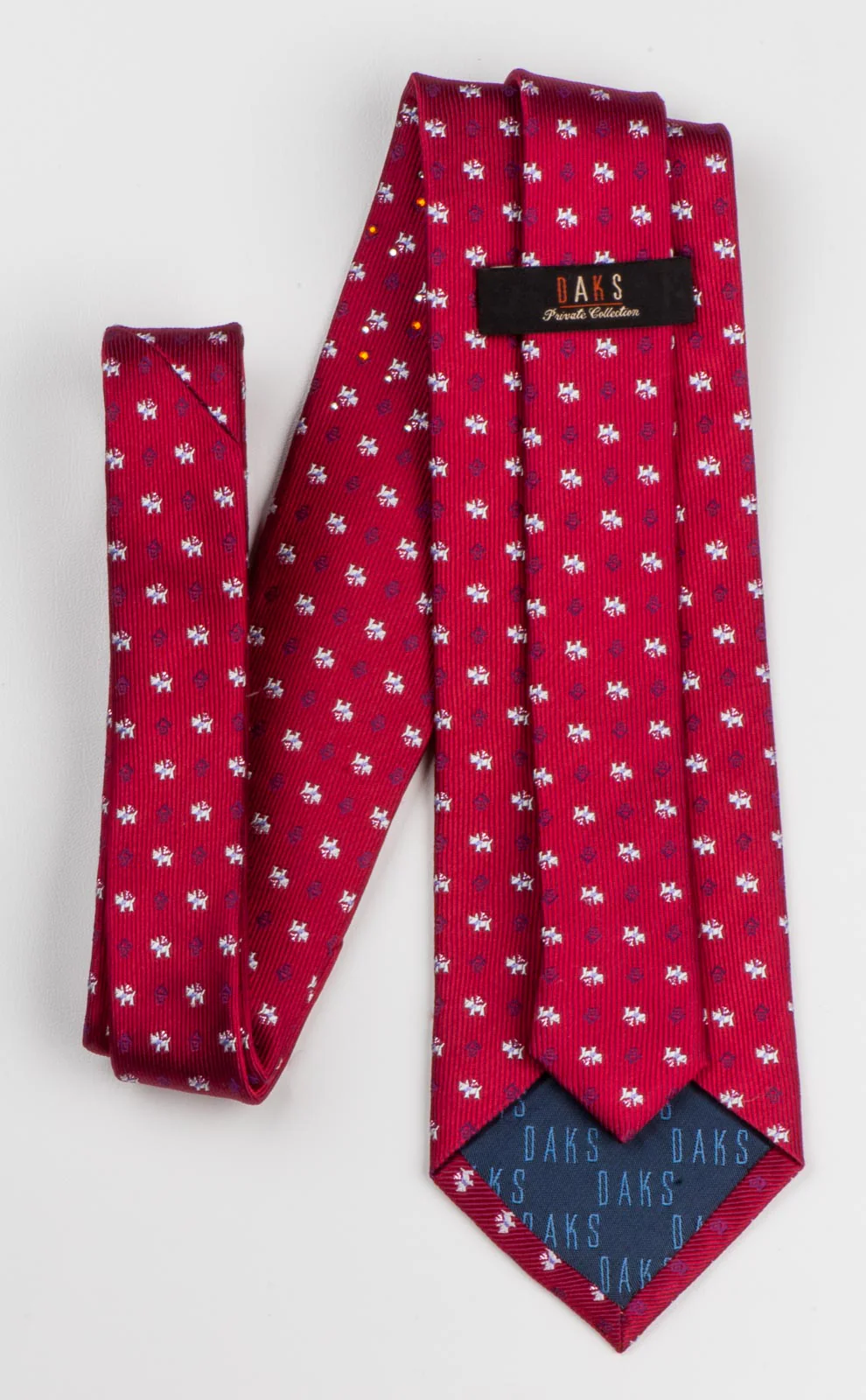 Scottie Dog Silk Neck Tie With Rhinestones Silver Scotty Dog On Burgundy - Image 5