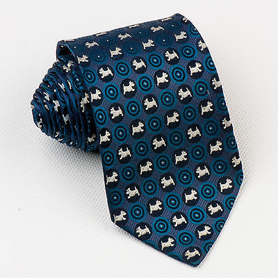Scotty Dogs Neck Tie On Woven Silk By Renoma Circles On Blue Classic 3 3/4 Inch - Image 2