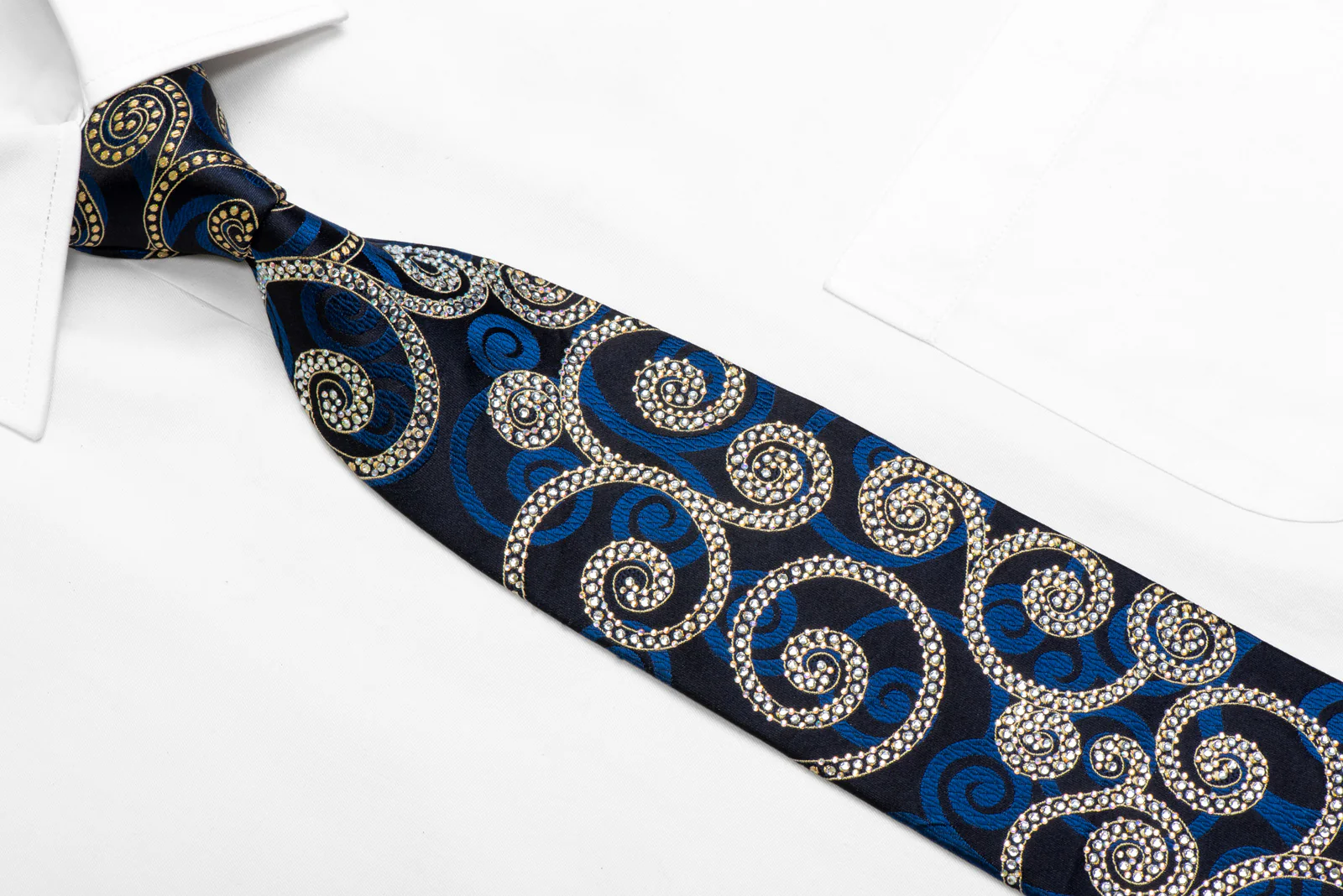 Scrolls On Navy Rhinestone Silk Necktie - Image 2
