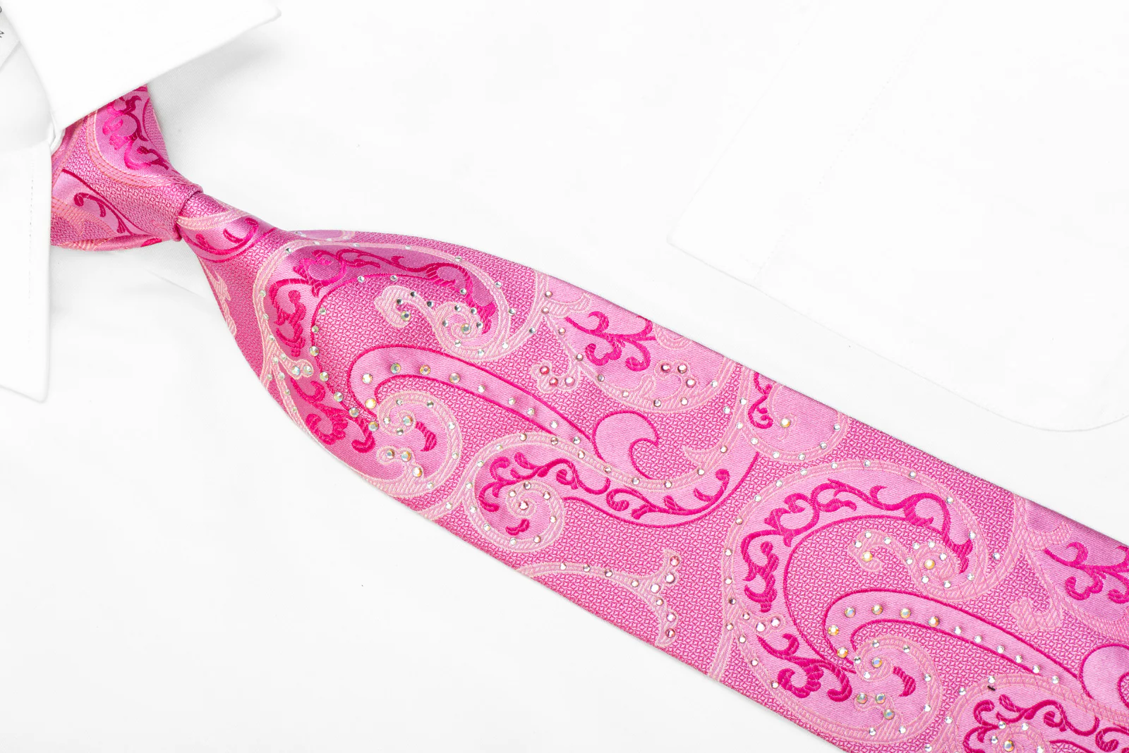 Scrolls On Pink Silk Rhinestone Necktie - Image 2