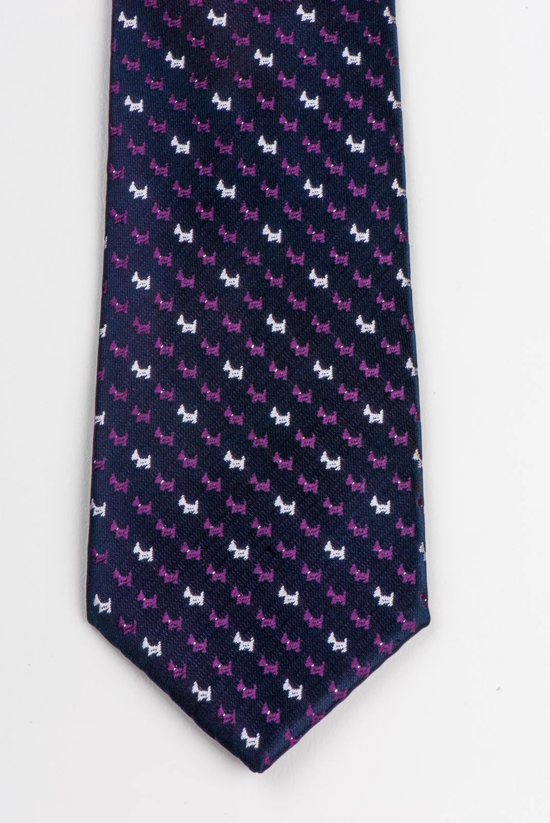 Silk Neck Tie By Clover Purple & Silver Scotty Dogs On Black 2 3/4 Inch - Image 5
