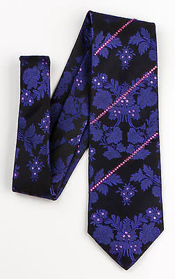 Rhinestone Necktie By Lancetti Dark Purple Floral On Black With Pink Rhinestones - Image 3
