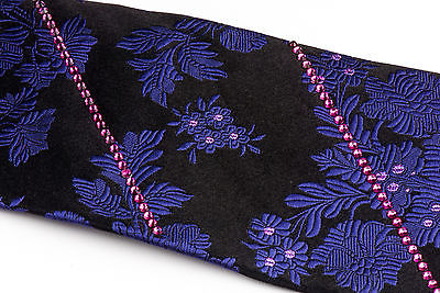 Rhinestone Necktie By Lancetti Dark Purple Floral On Black With Pink Rhinestones - Image 5