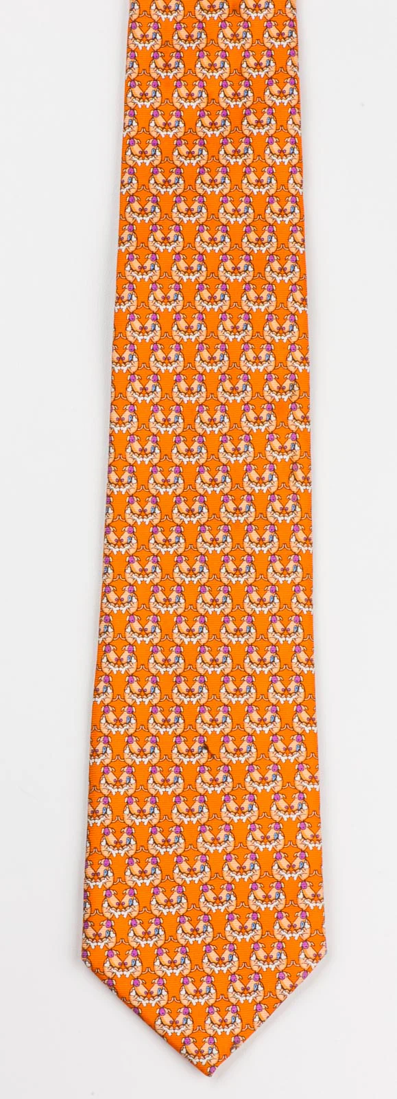 Silk Neck Tie By Renoma Printed Cartoon Dogs On Orange Design 3 1/4 Inch - Image 4