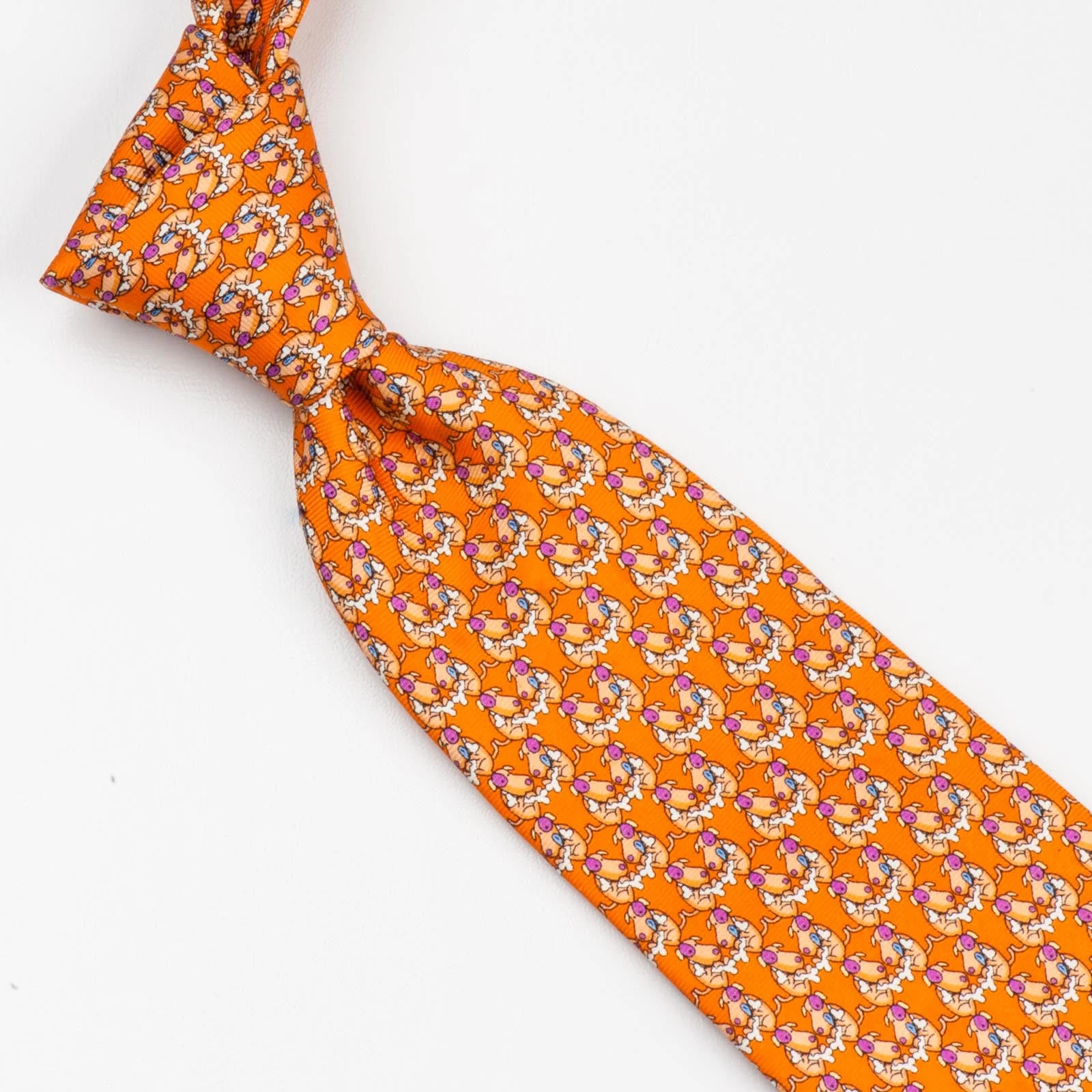 Silk Neck Tie By Renoma Printed Cartoon Dogs On Orange Design 3 1/4 Inch - Image 5