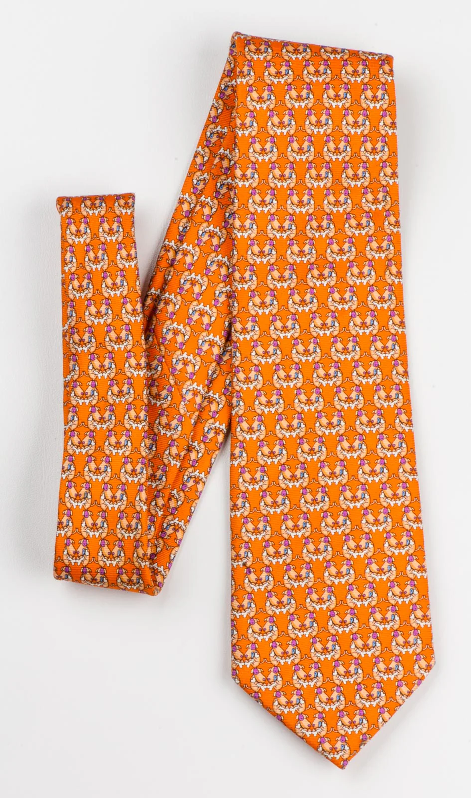 Silk Neck Tie By Renoma Printed Cartoon Dogs On Orange Design 3 1/4 Inch - Image 6