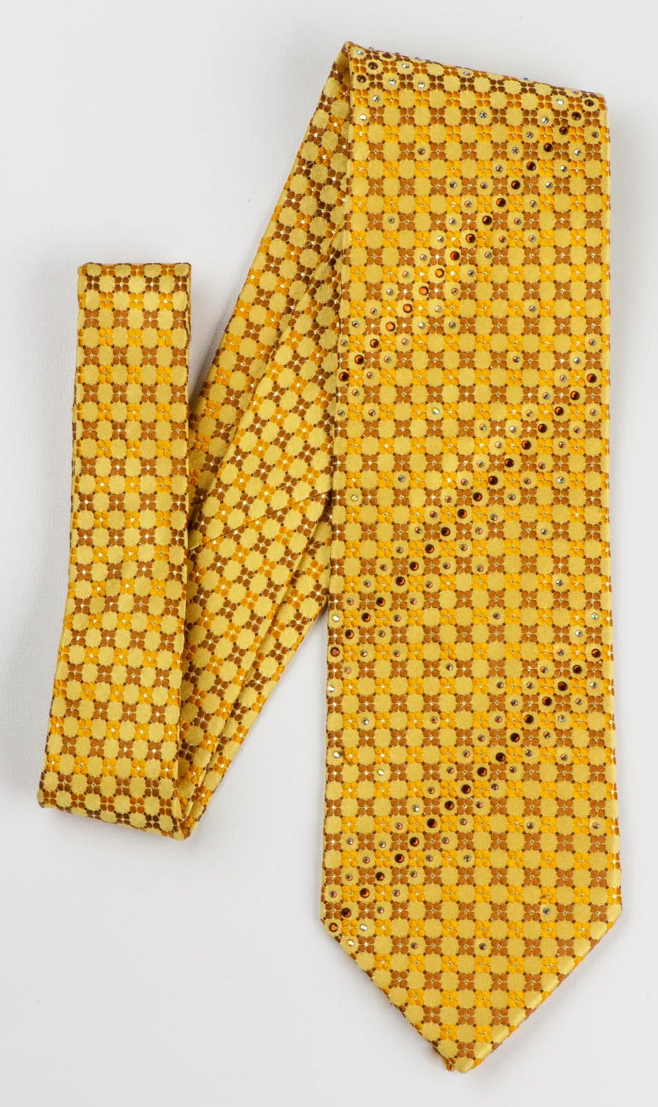 Silk Necktie By Metro City Geometric Design On Yellow With Rhinestone & Sparkles - Image 6