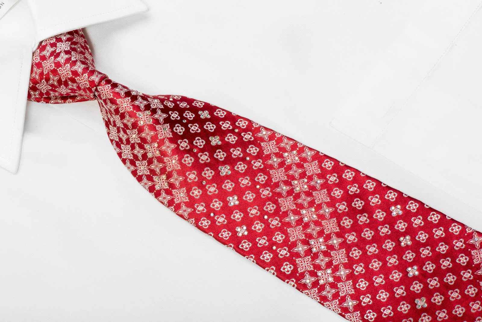 Silk Necktie Silver Cartouche On Red With Silver Sparkles - Image 2