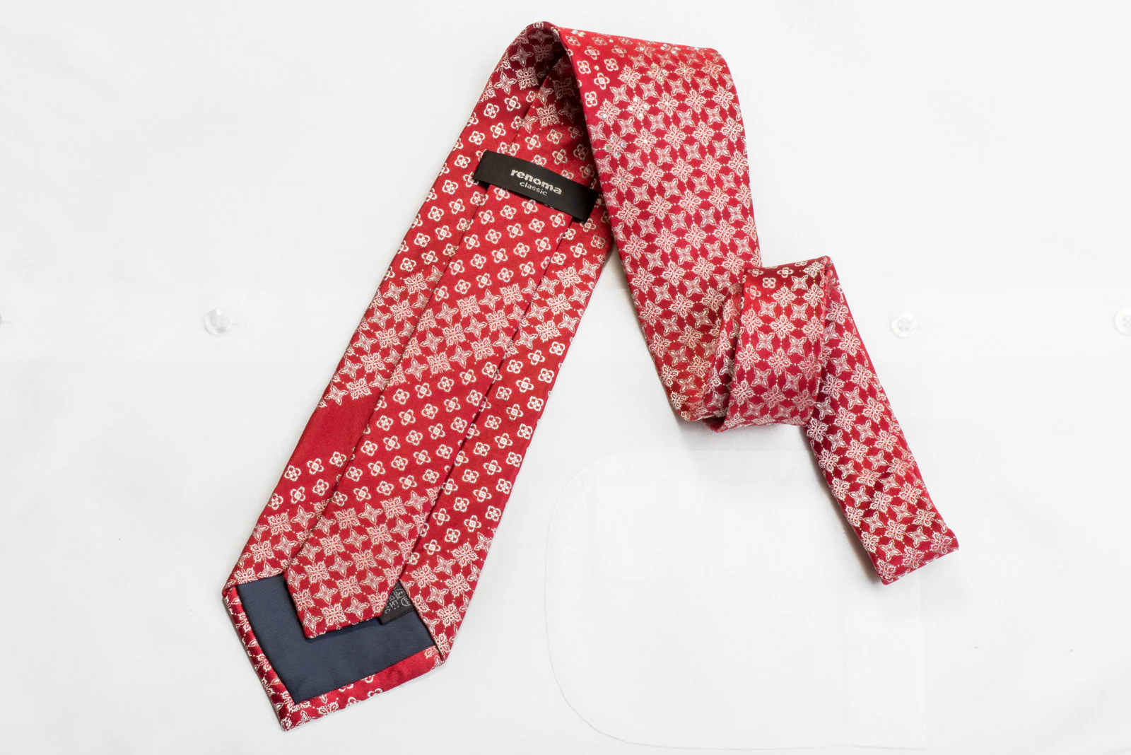 Silk Necktie Silver Cartouche On Red With Silver Sparkles - Image 4
