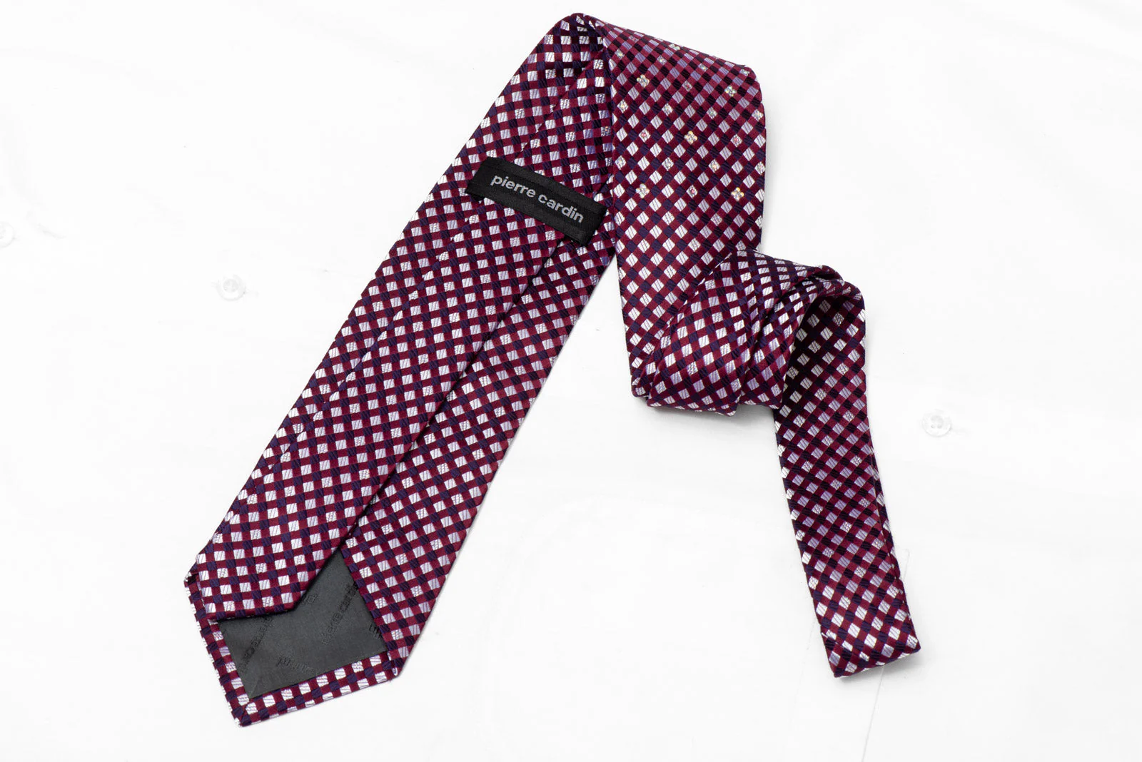 Silver Blue Burgundy Diagonal Checkered Rhinestone Tie With Silver Sparkles - Image 3