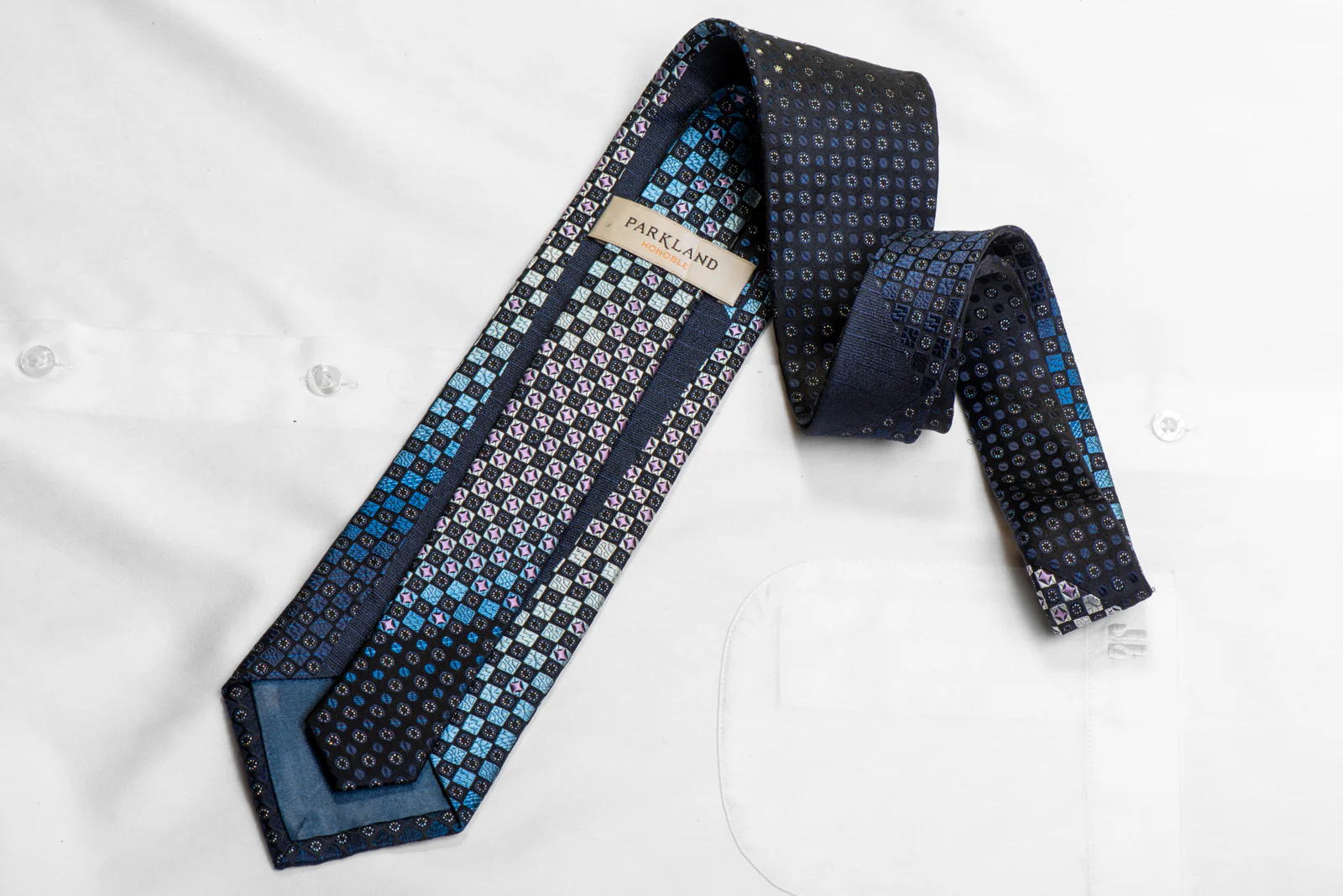 Silver Blue Checkered On Black Rhinestone Silk Necktie With Sparkles - Image 4