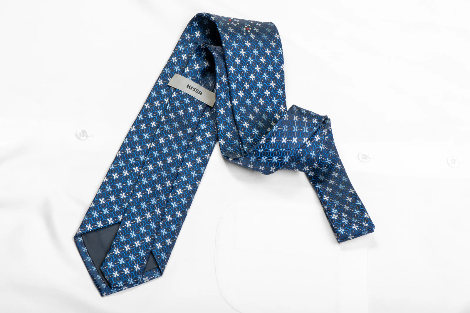 Silver Blue Geometric Foulard On Navy Rhinestone Tie With Sparkles - Image 4