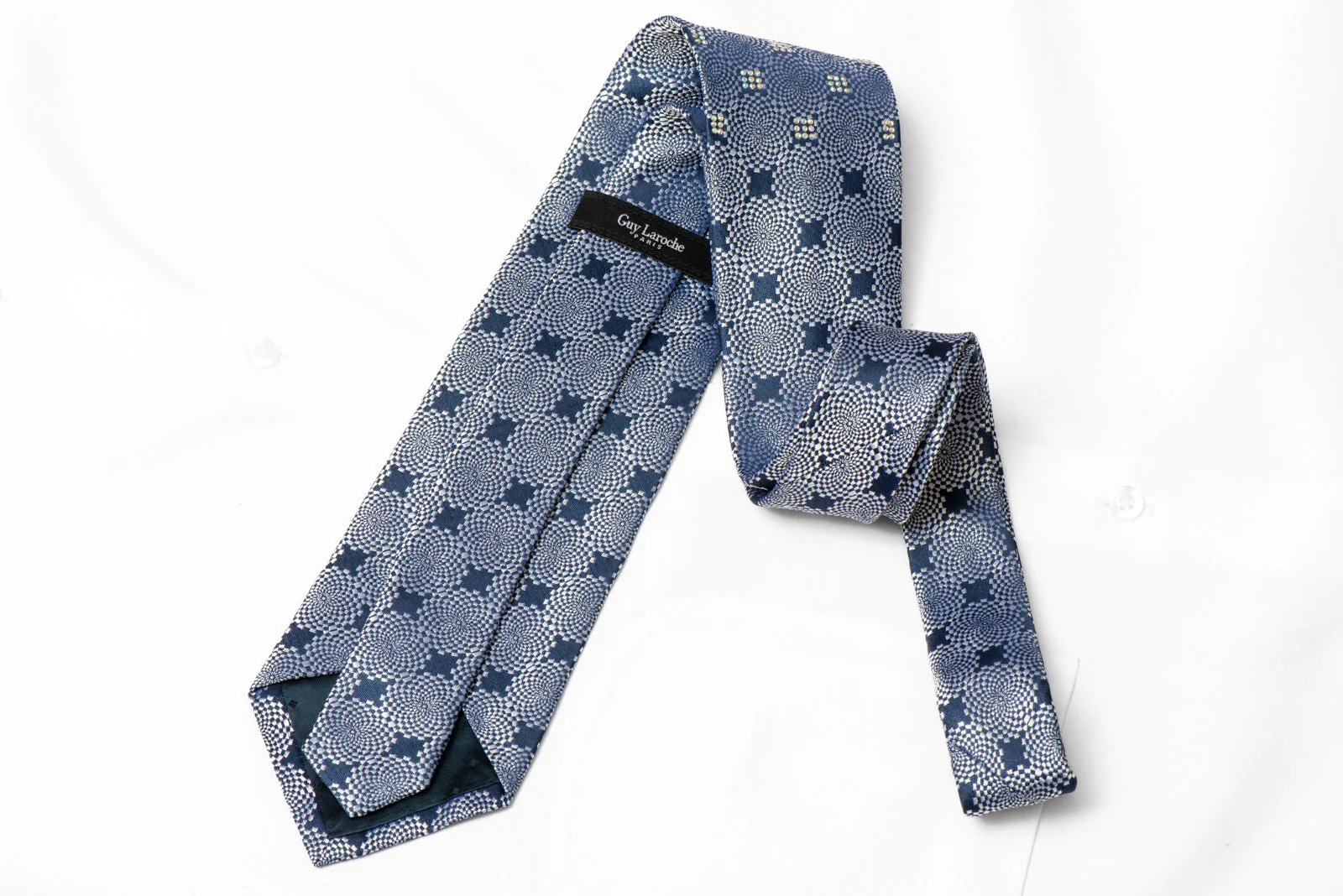 Silver Blue Geometric Silk Necktie Sparkling With Crystal AB Rhinestone - Image 3