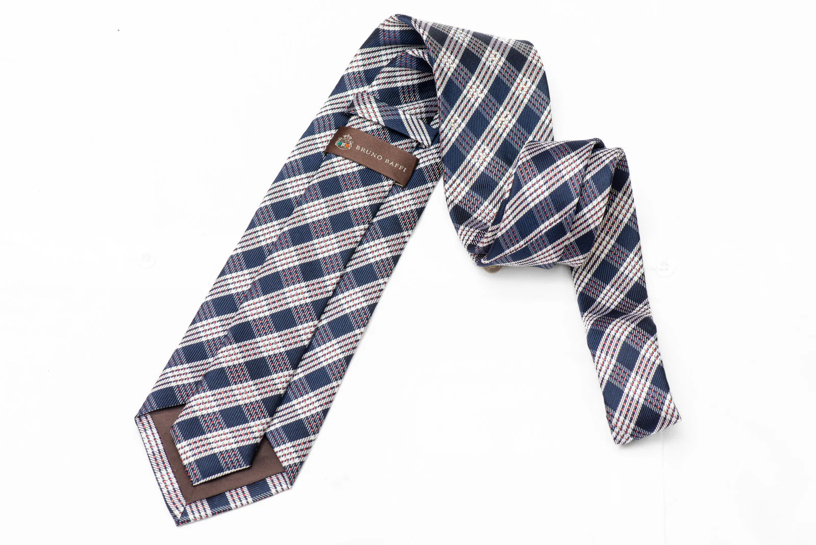 Silver Blue Plaid Checker Rhinestone Silk Tie With Red Sparkles - Image 3