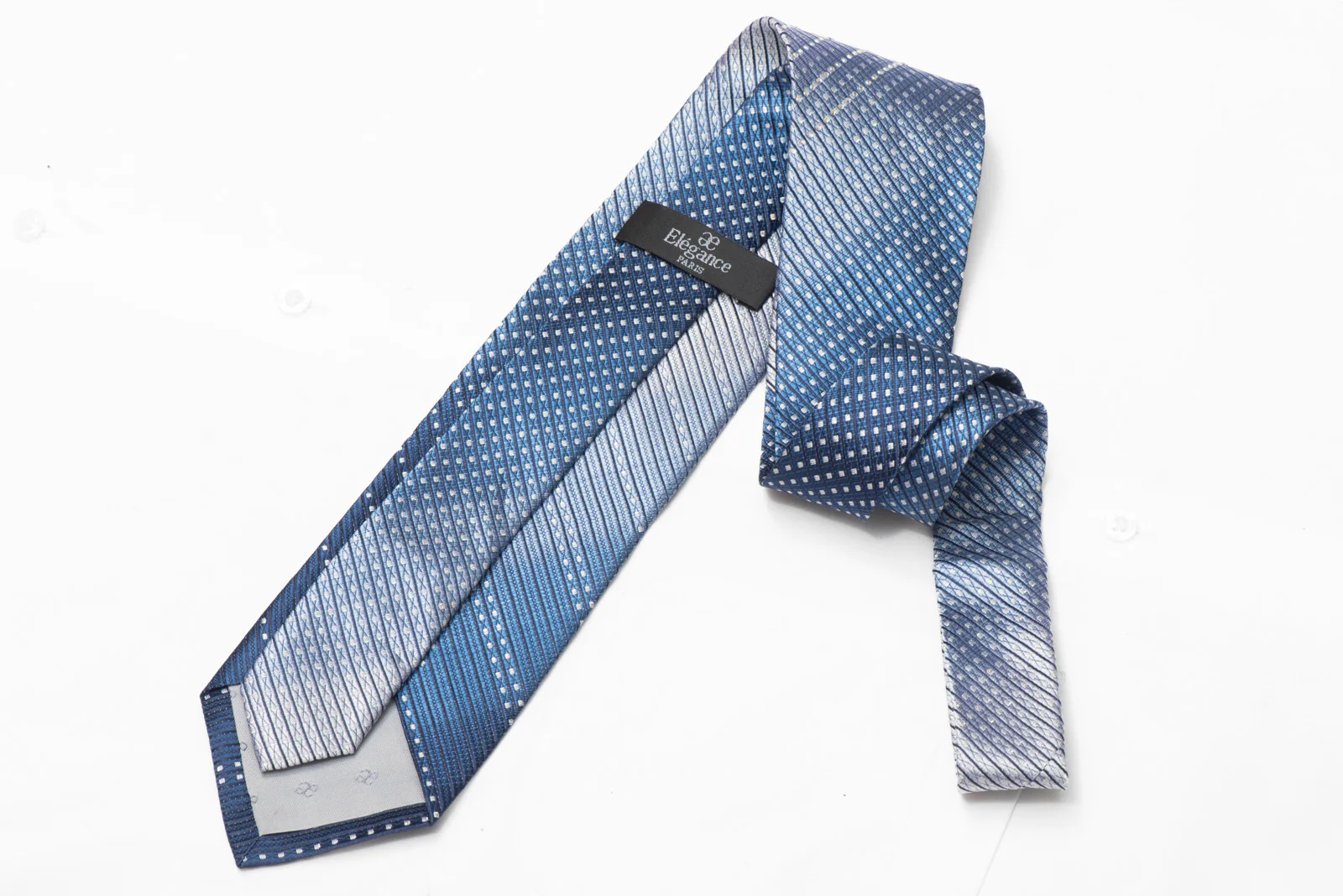 Silver Blue Rhinestone Striped Silk Necktie With Silver Sparkles - Image 3