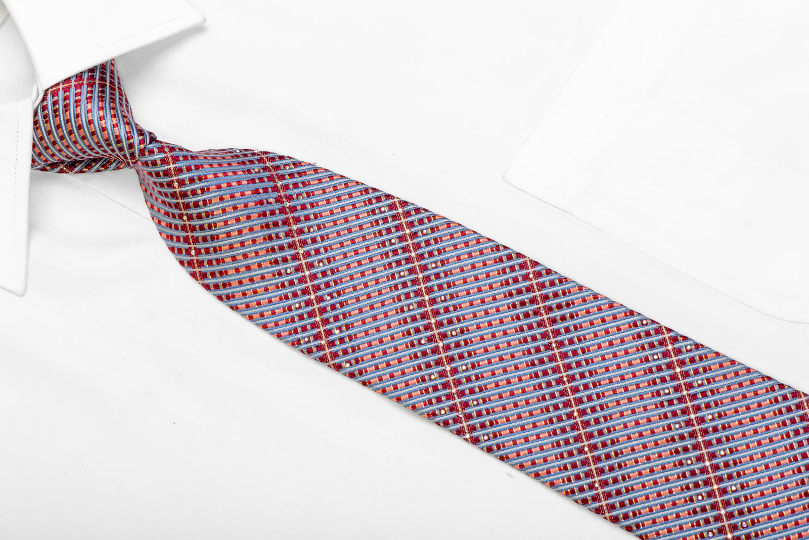 Silver Burgundy Blue Striped Rhinestone Tie With Gold Sparkles - Image 2