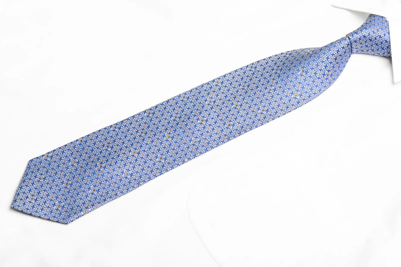 Silver Cartouche On Blue Rhinestone Necktie With Silver Sparkles - Image 3