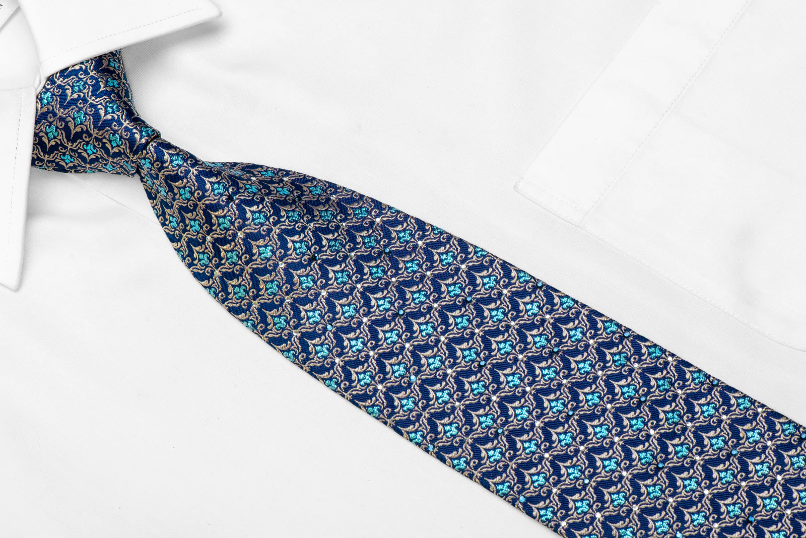 Fleur de lis & Cartouche On Blue Rhinestone Silk Tie - Image 2