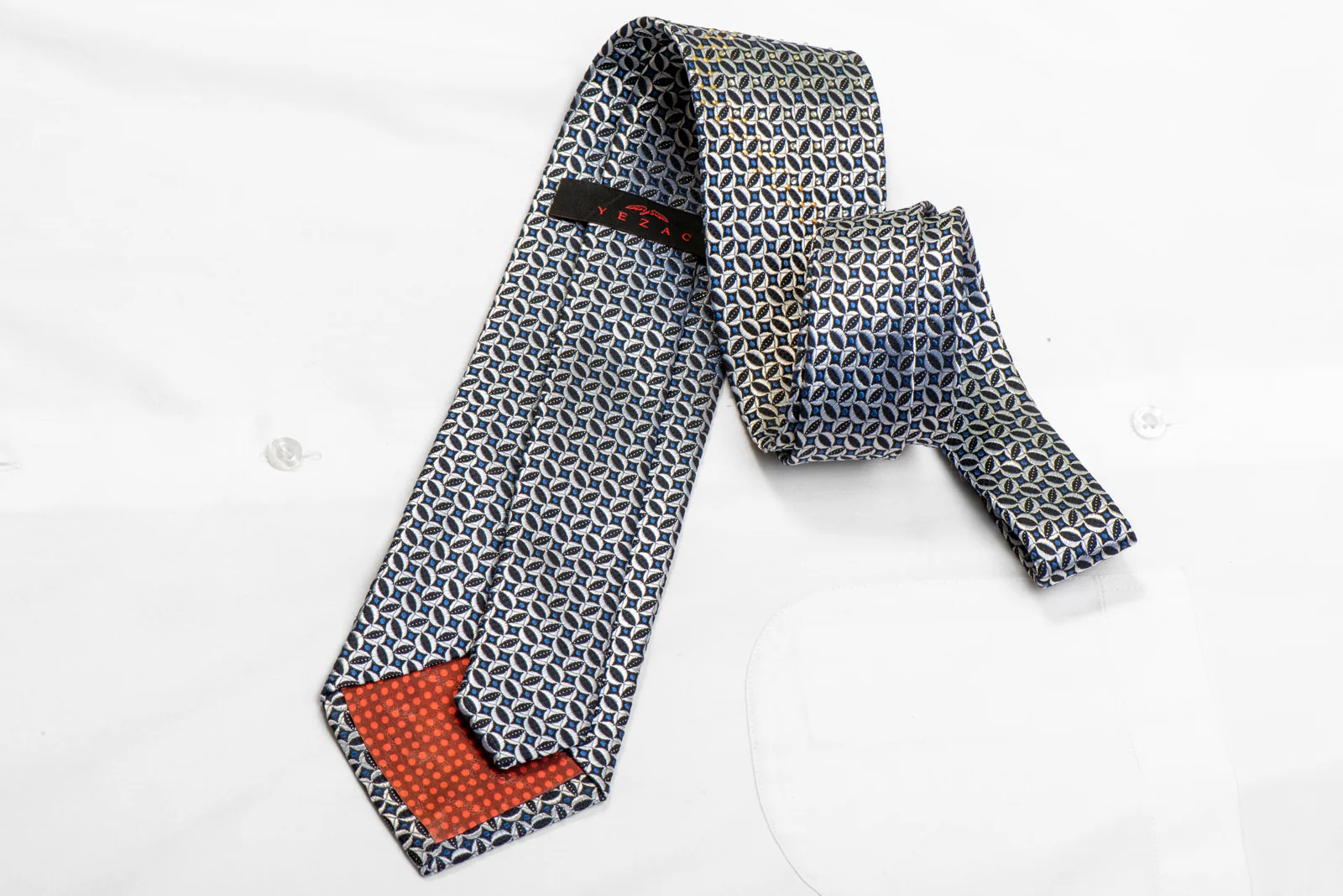 Silver Geometric On Black Rhinestone Silk Necktie With Sparkles - Image 5