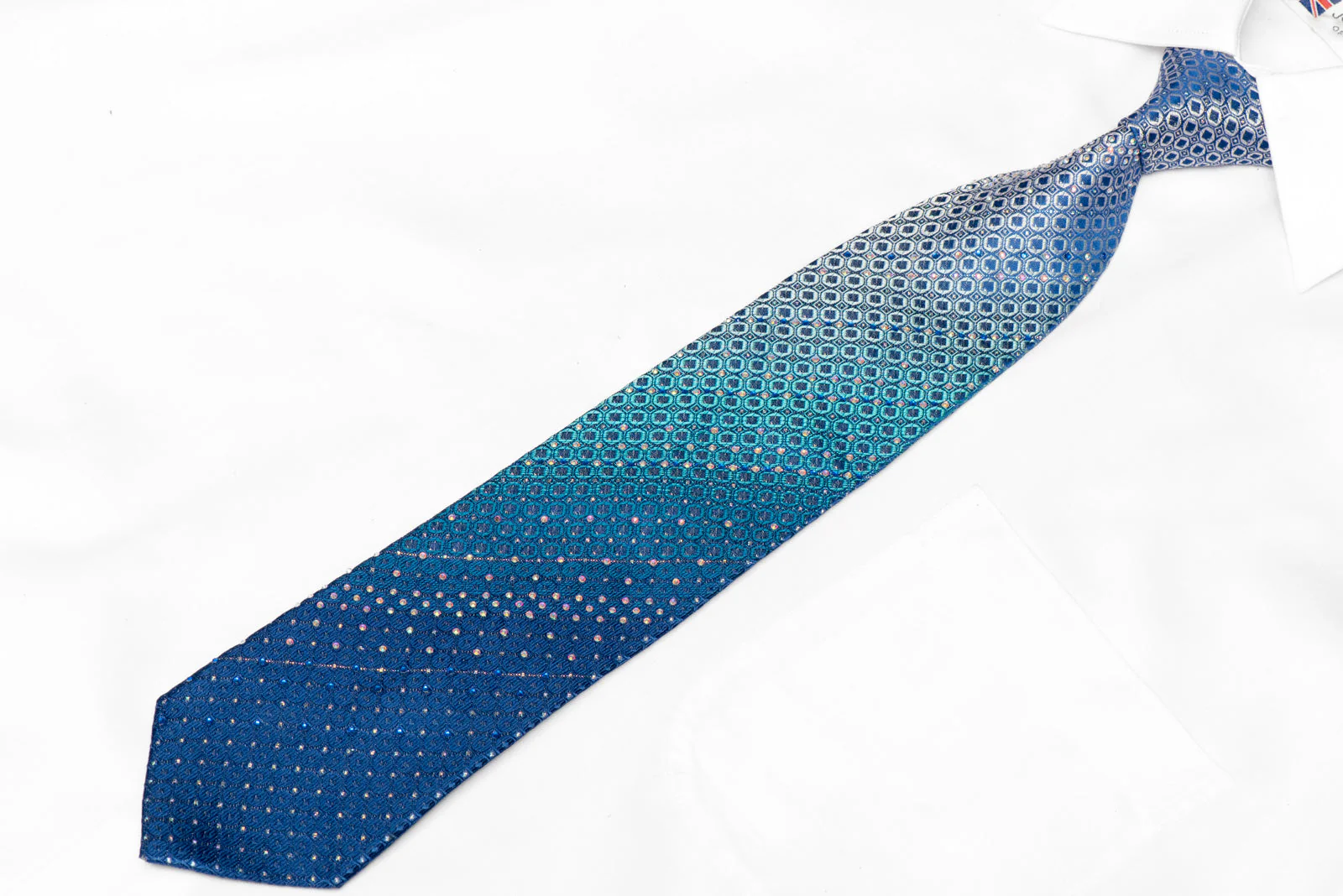Silver Geometric On Blue Rhinestone Tie With Silver Sparkles - Image 2