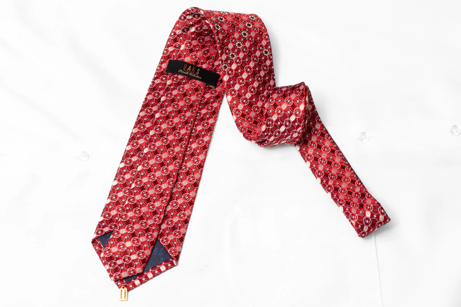 Silver Geometric On Burgundy Rhinestone Silk Necktie With Sparkles - Image 3