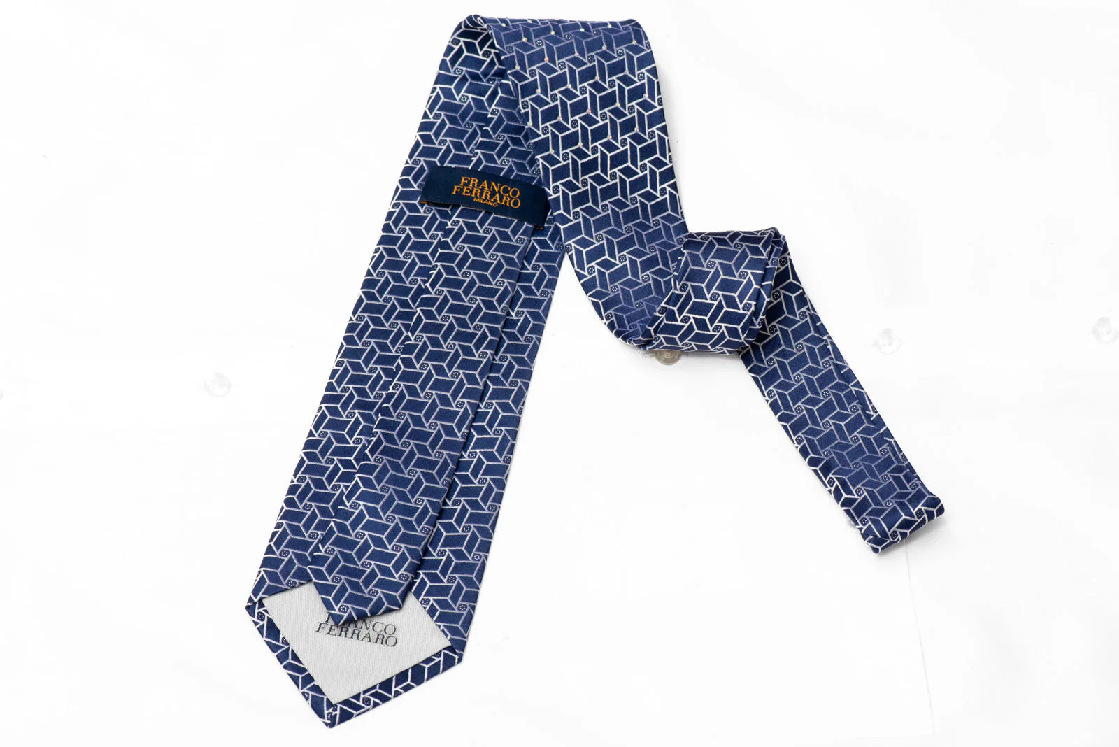 Silver Geometric On Dark Blue Rhinestone Tie With Silver Sparkles - Image 3