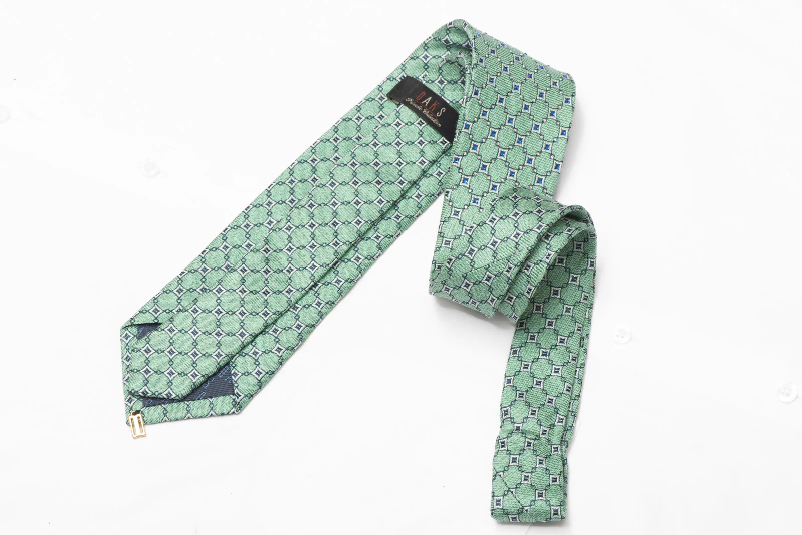 Silver Geometric On Mint Green Rhinestone Silk Necktie With Silver Sparkles - Image 3
