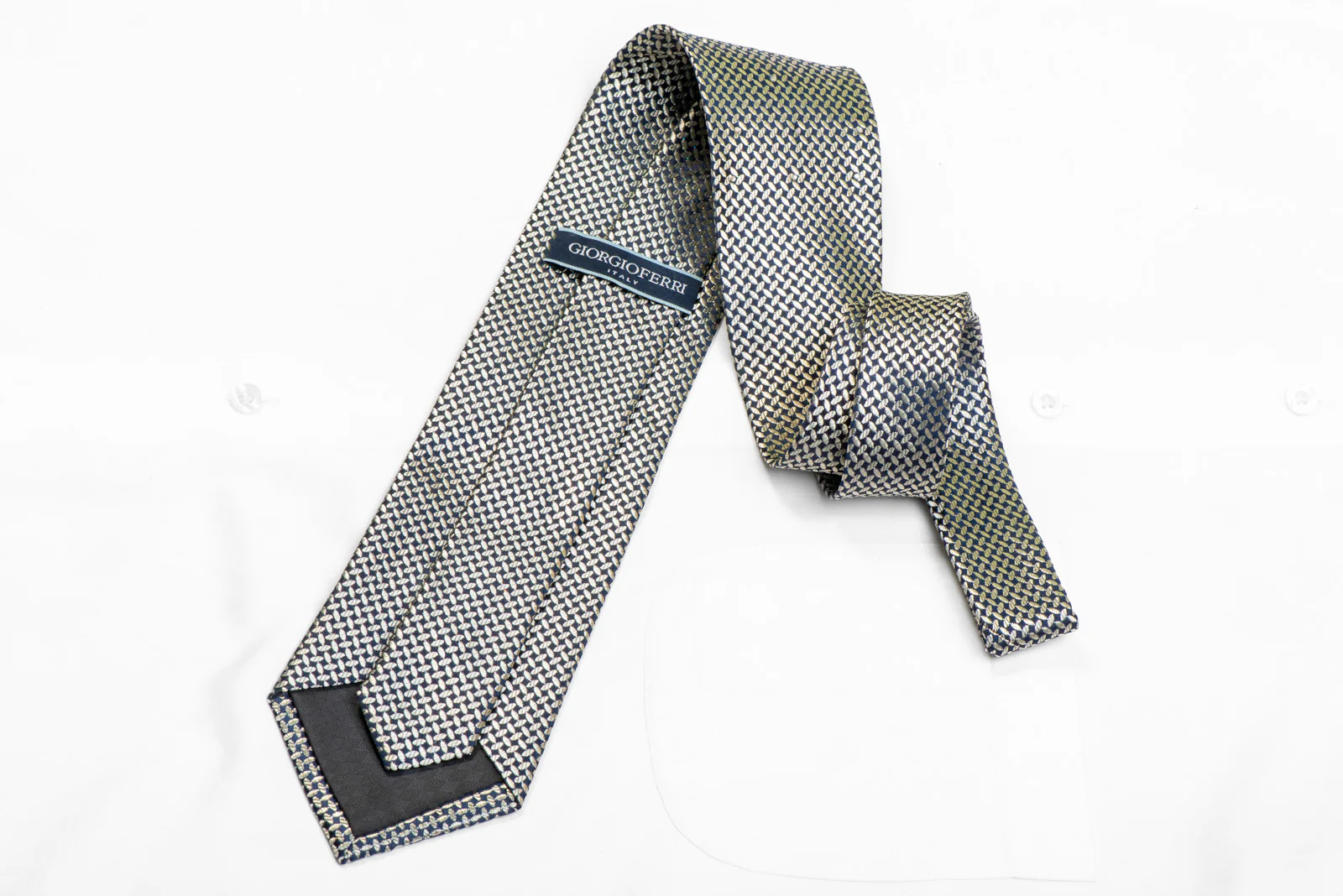 Silver Geometric On Navy Rhinestone Silk Tie With Sparkles - Image 4