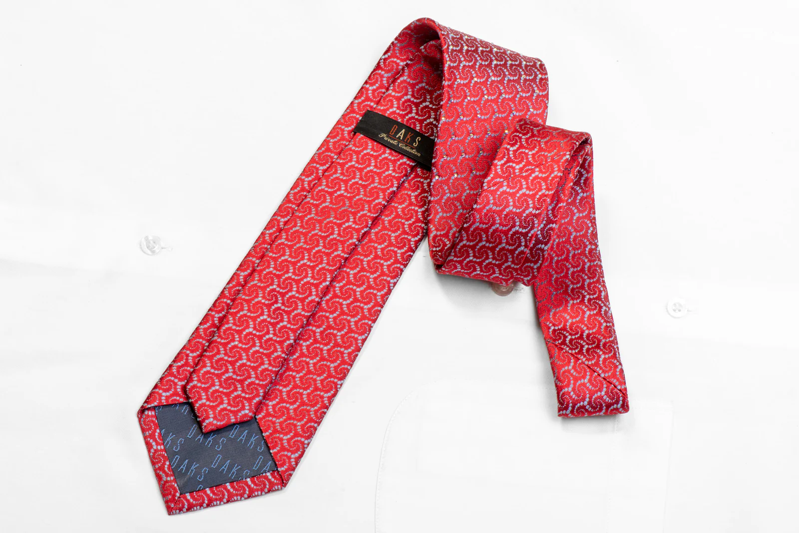 Silver Geometric On Red Rhinestone Silk Necktie With Sparkles - Image 4