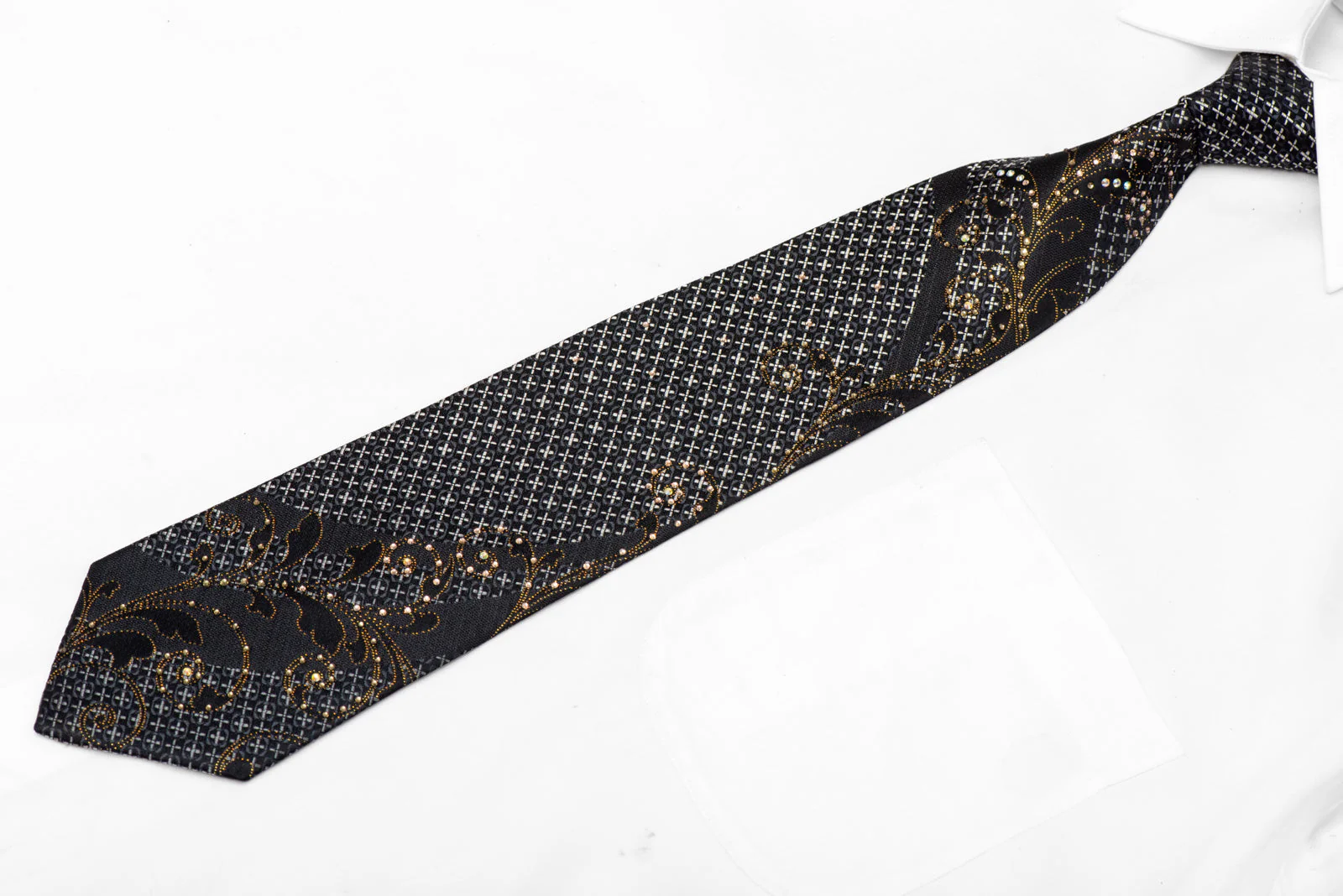 Silver Geometric & Sparkling Gold Scrolls On Black - Image 2