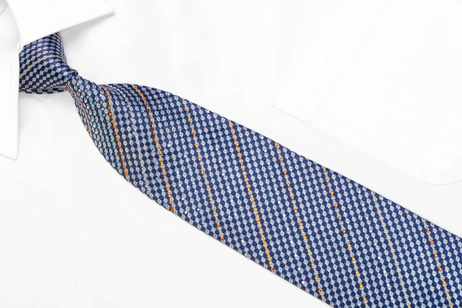 Silver Navy Geometric Rhinestone Tie With Silver Sparkles - Image 2
