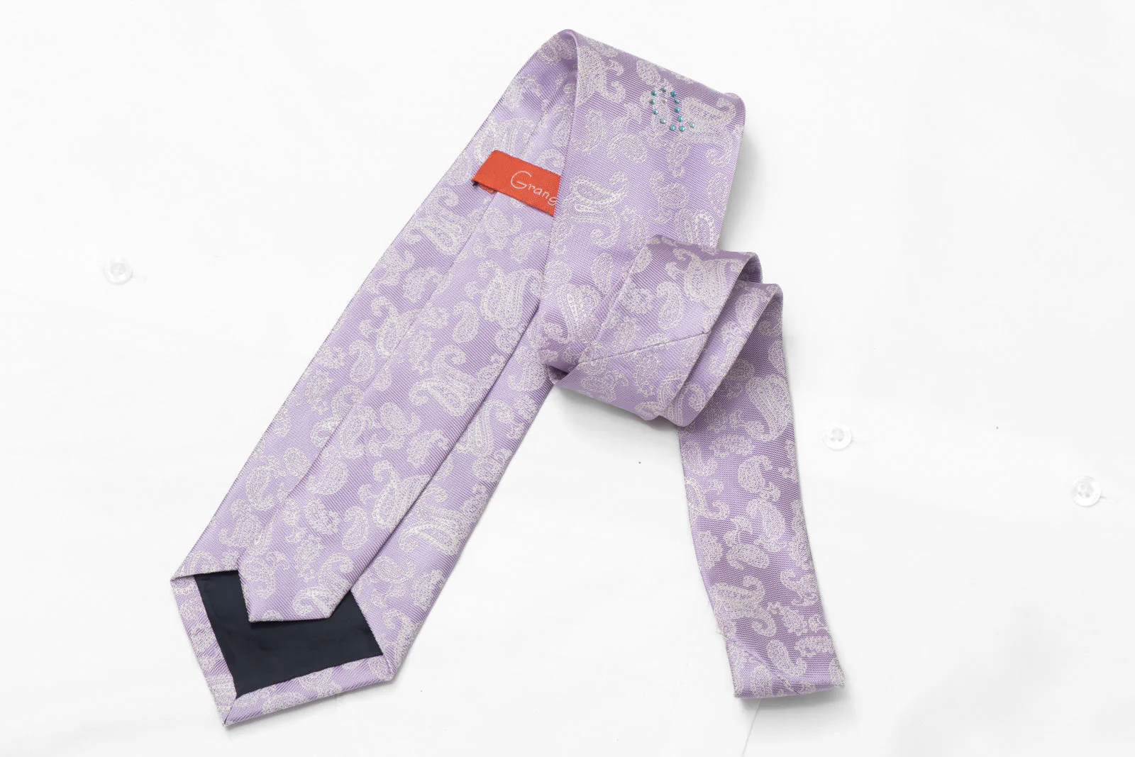 Silver Paisley On Mauve Rhinestone Silk Necktie - Image 3
