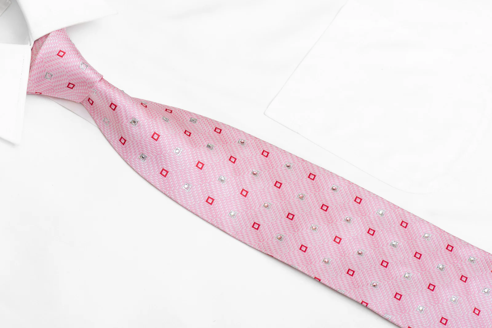 Silver Pink Red Geometric Rhinestone Necktie With Silver Sparkles - Image 2