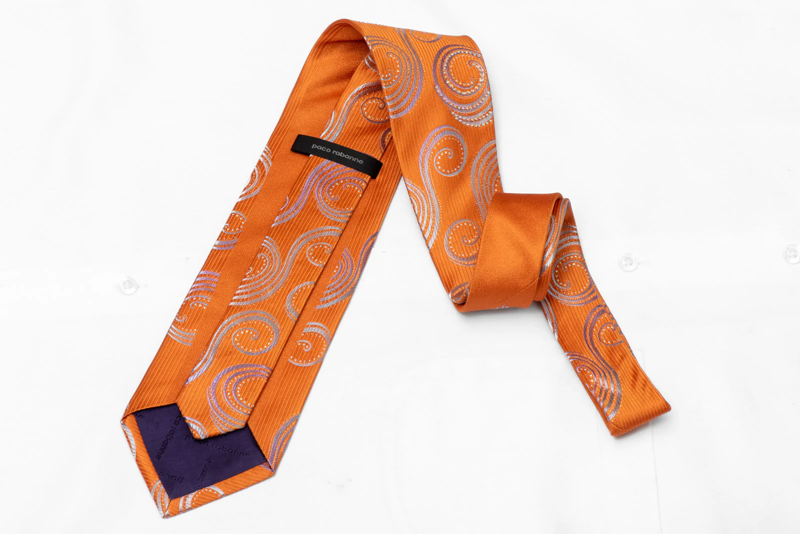 Silver Scrolls On Orange Rhinestone Silk Tie With Sparkles - Image 3