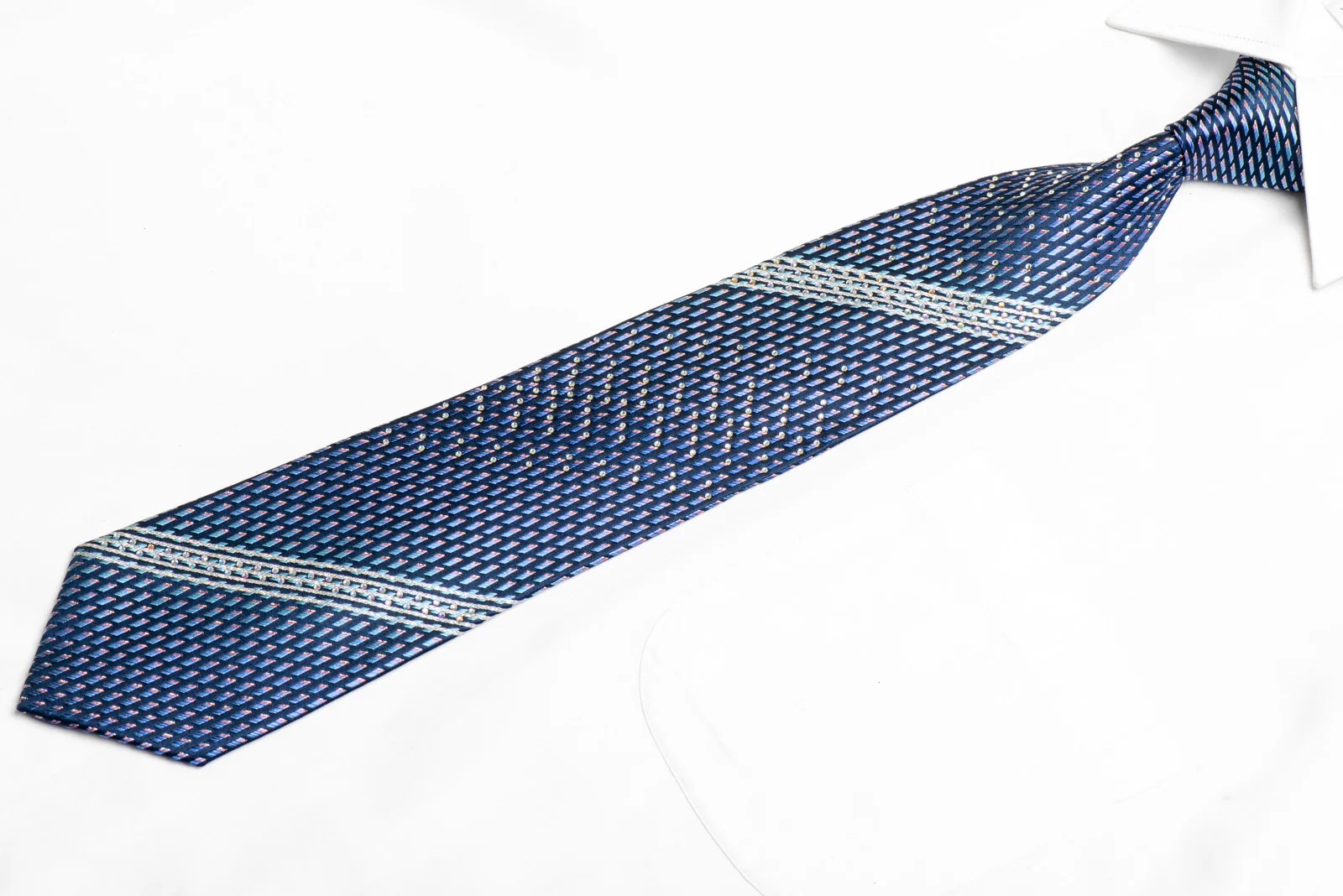 Silver Striped & Geometric On Navy Blue With Sparkles - Image 3
