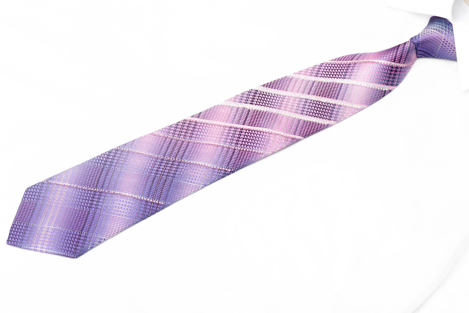 Silver Striped On Mauve Rhinestone Silk Necktie With Silver Sparkles - Image 2