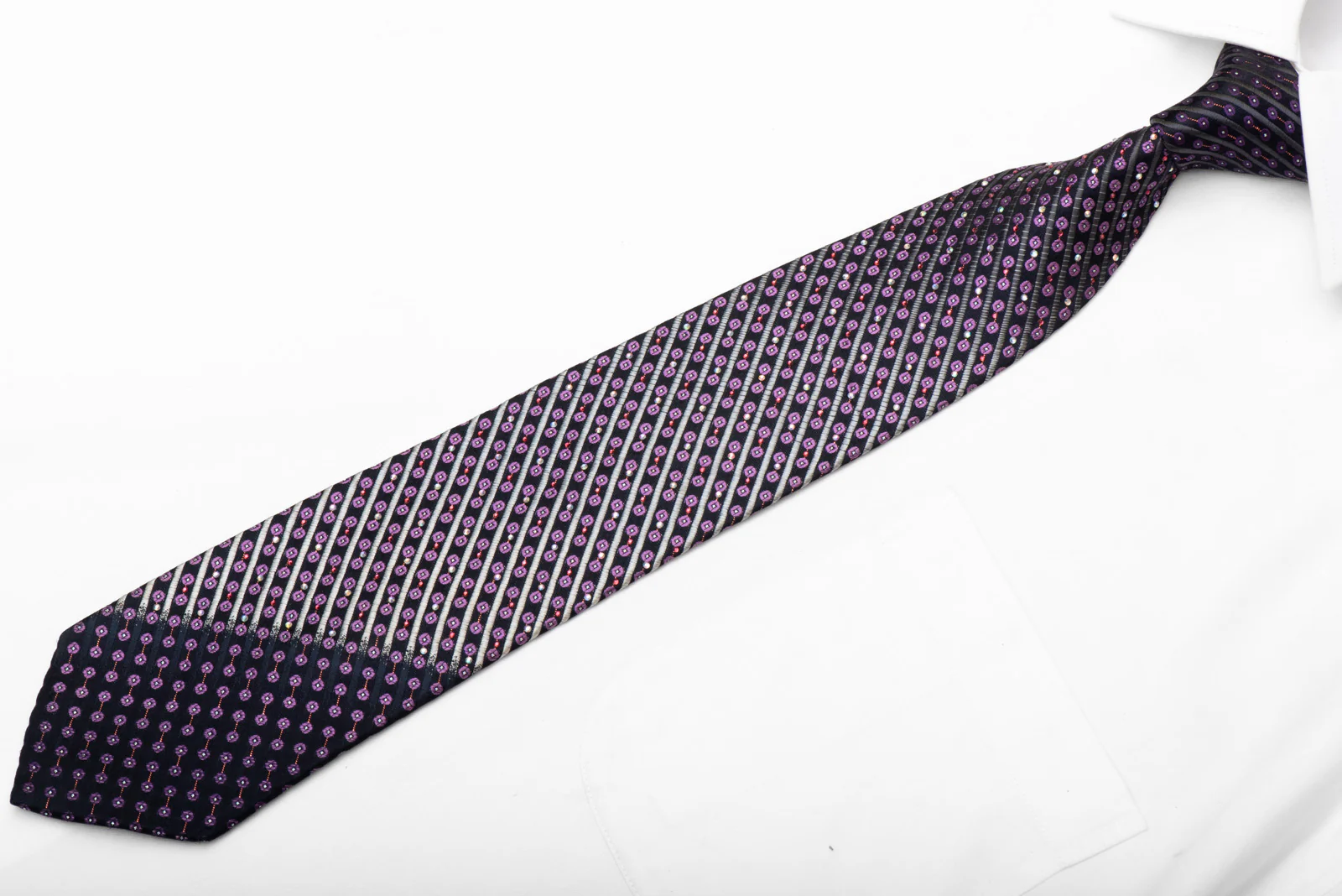 Silver Striped On Navy Rhinestone Tie With Copper Sparkles - Image 3
