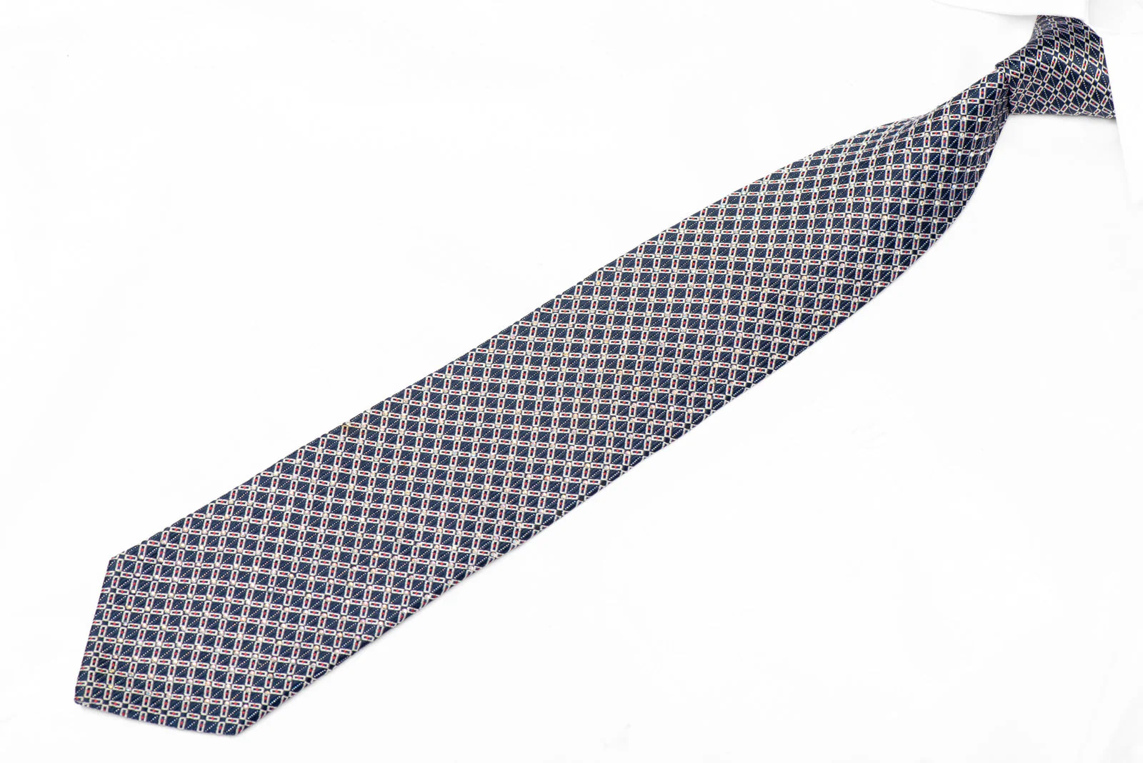 Silver Trellis On Blue Rhinestone Silk Tie With Silver Sparkles - Image 2