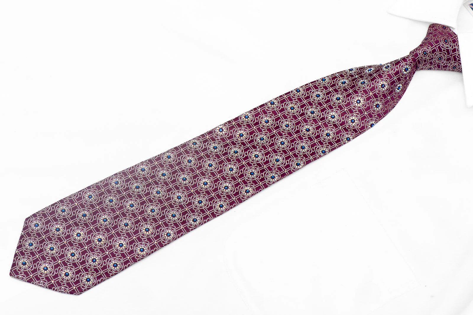 Silver Trellis On Burgundy Rhinestone Silk Tie With Silver Sparkles - Image 2
