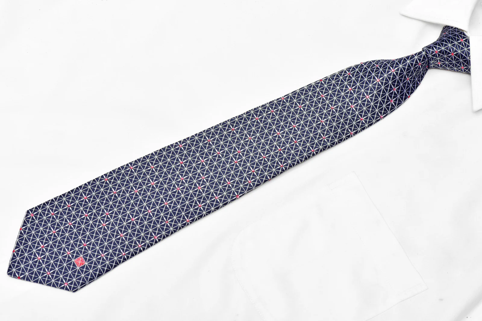 Silver Trellis On Navy Rhinestone Silk Necktie - Image 2