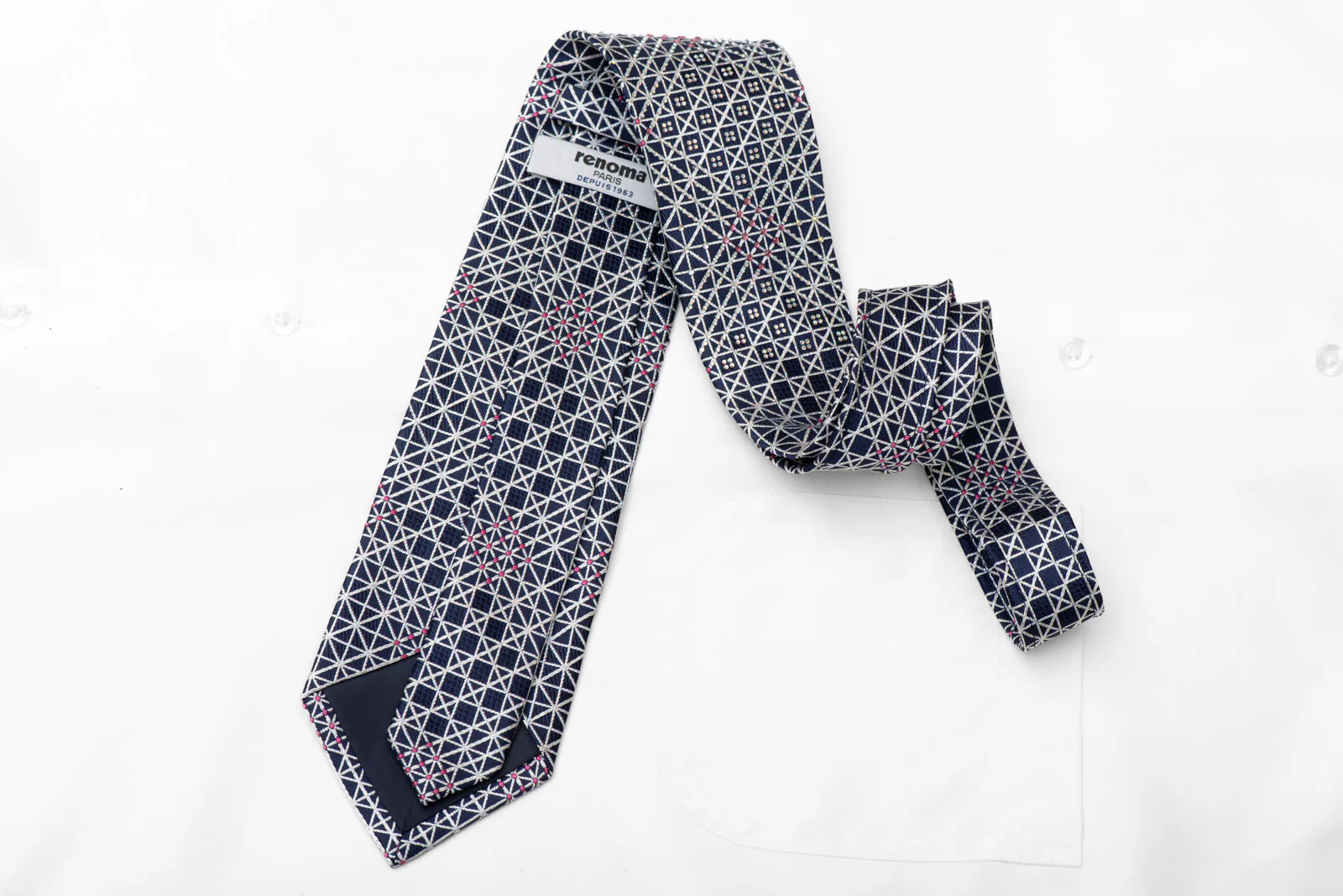 Silver Trellis On Navy Rhinestone Silk Necktie With Silver Sparkles - Image 5
