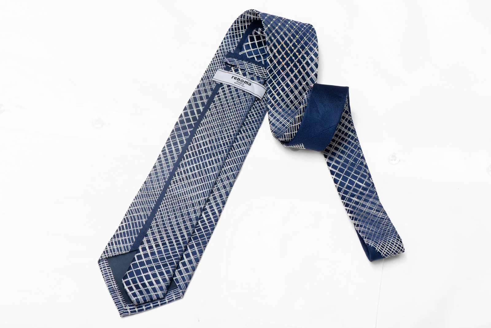 Silver Trellis On Ultra Marine Blue Rhinestone Silk Tie - Image 4