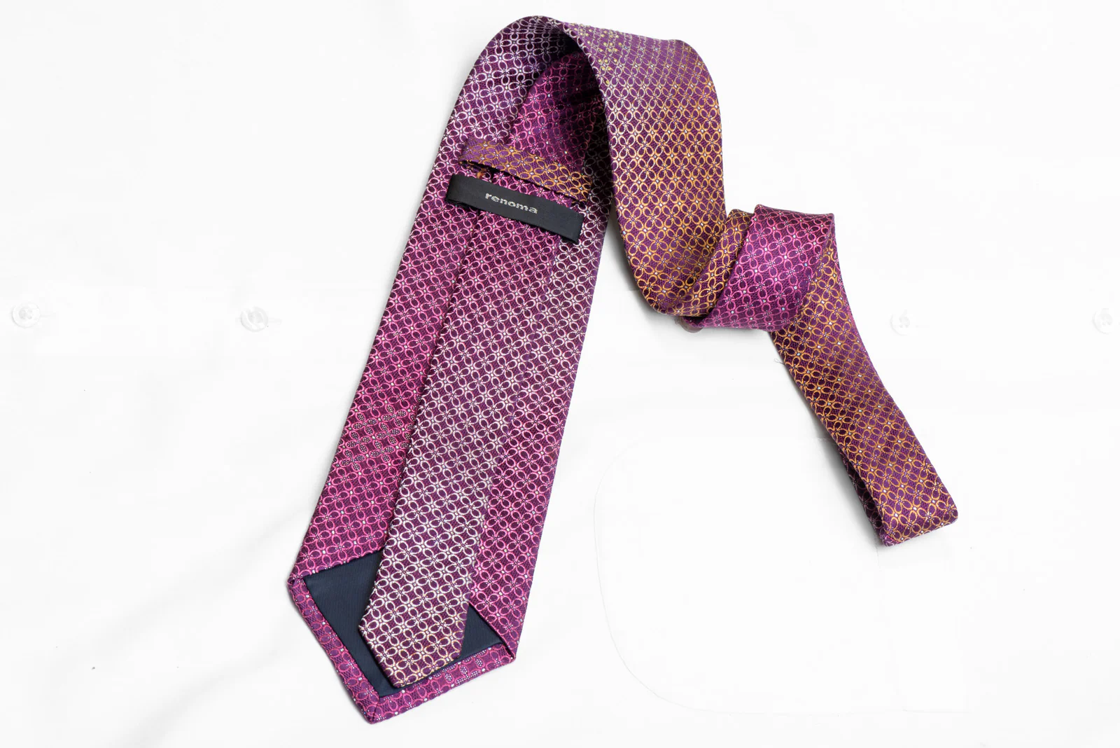 Silver Yellow Geometric On Purple Rhinestone Silk Necktie With Sparkles - Image 4