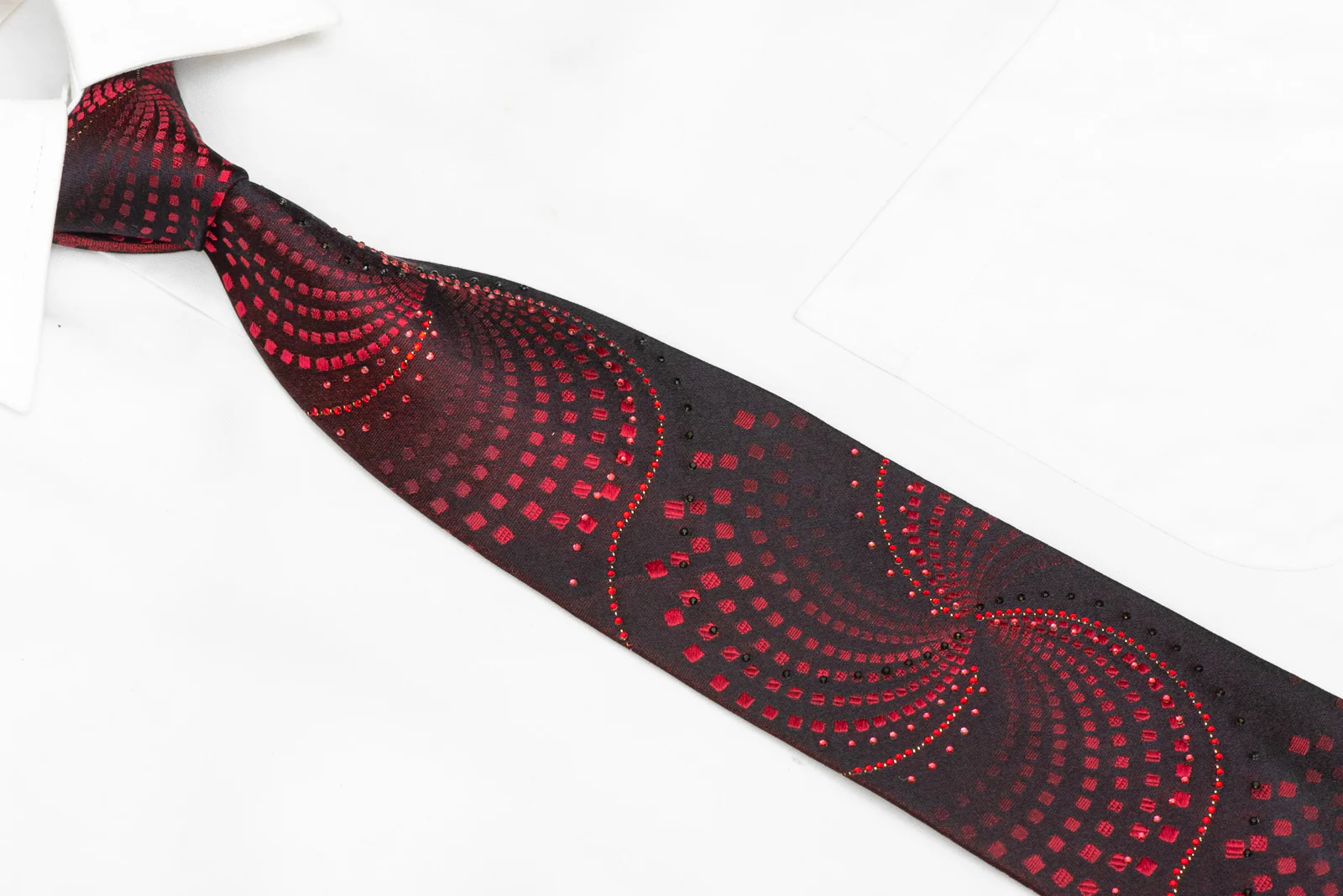 Burgundy Geometric On Dark Burgundy Rhinestone Silk Tie With Silver Sparkles - Image 2
