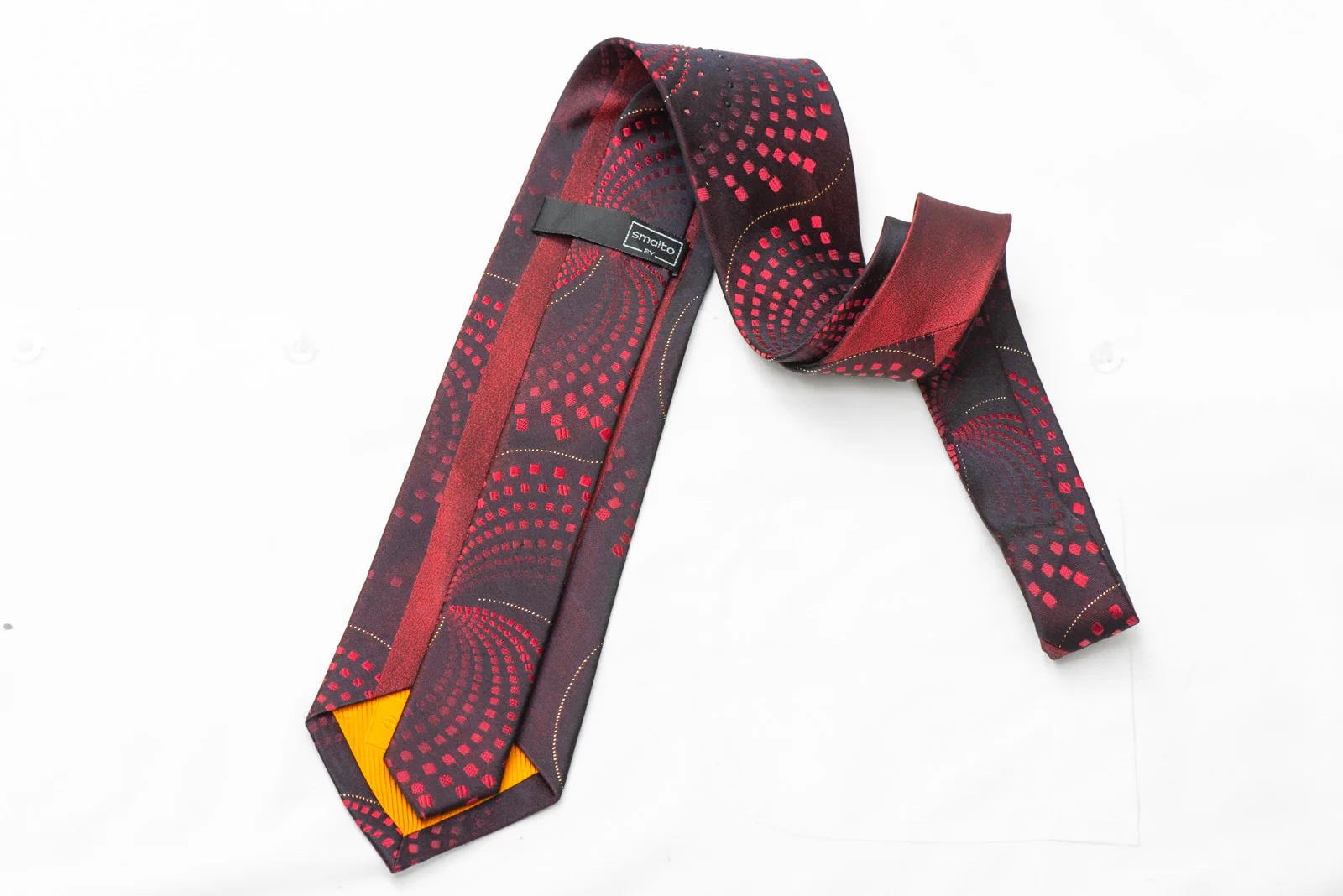 Burgundy Geometric On Dark Burgundy Rhinestone Silk Tie With Silver Sparkles - Image 4