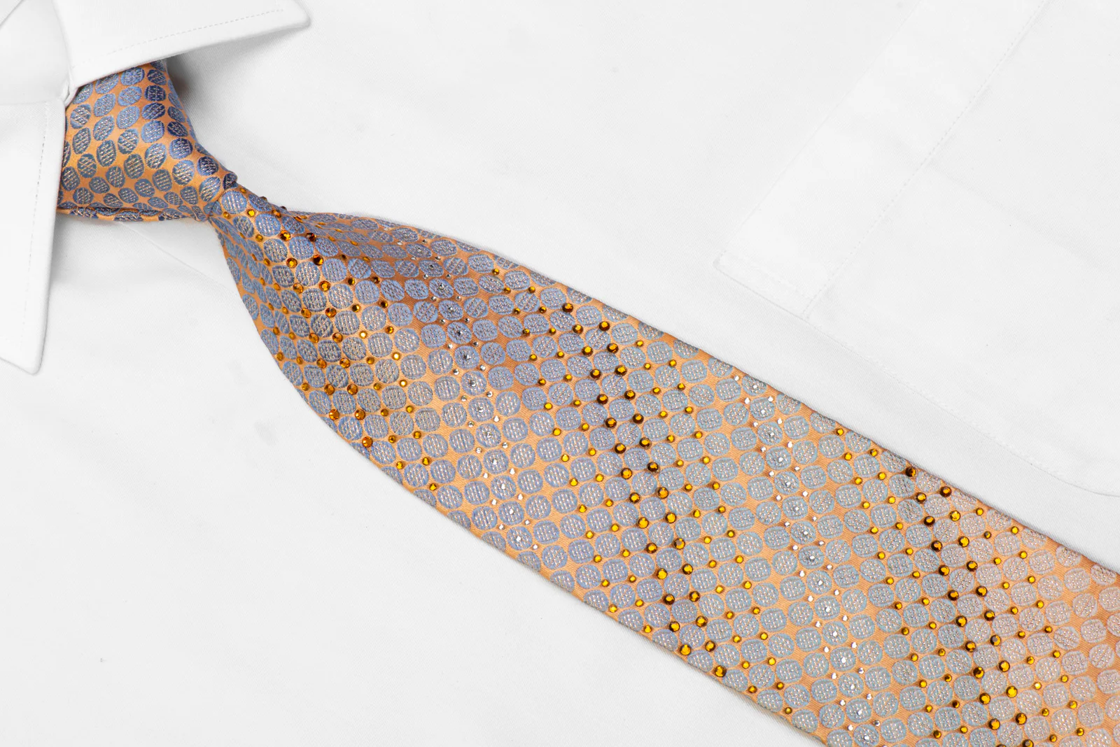Smalto Rhinestone Necktie Blue Geometric On Salmon Pink With Sparkles - Image 2