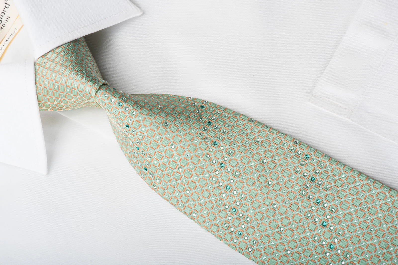 Smalto Rhinestone Necktie Orange Geometric On Turquoise Rhinestone Necktie With Sparkles - Image 2