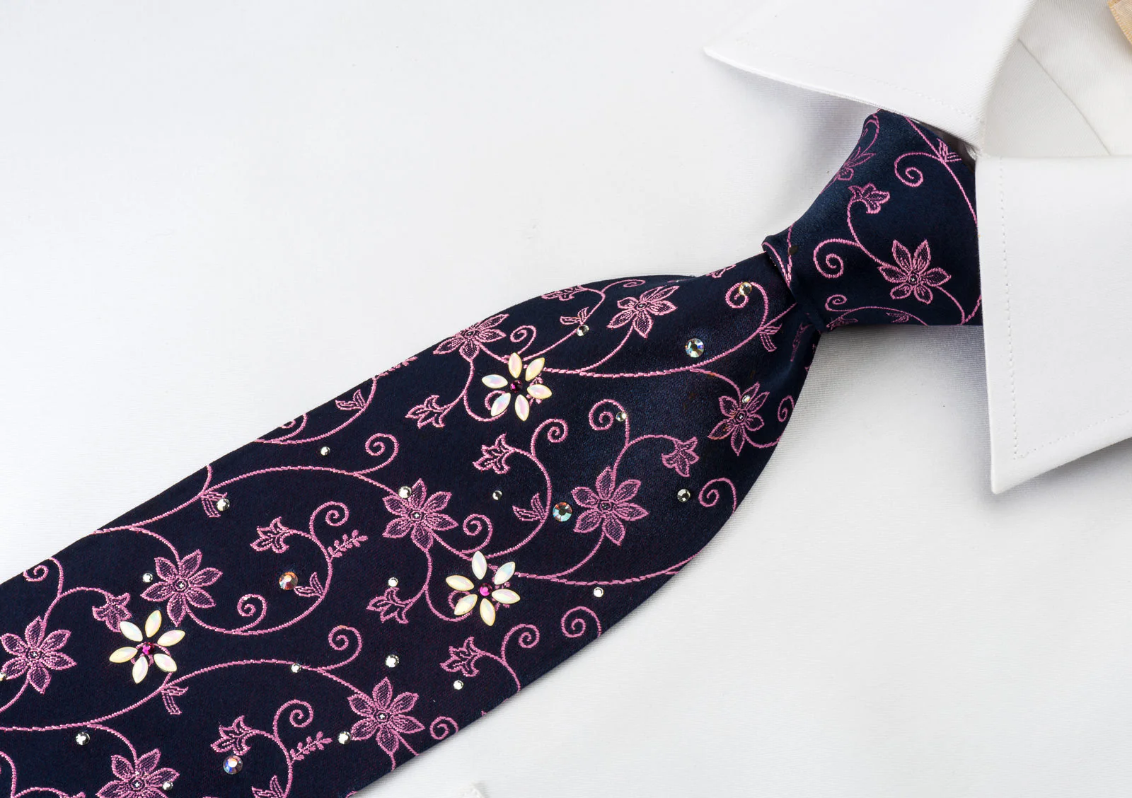 Smalto Rhinestone Tie Pink Floral On Purple With Silver Sparkles - Image 6